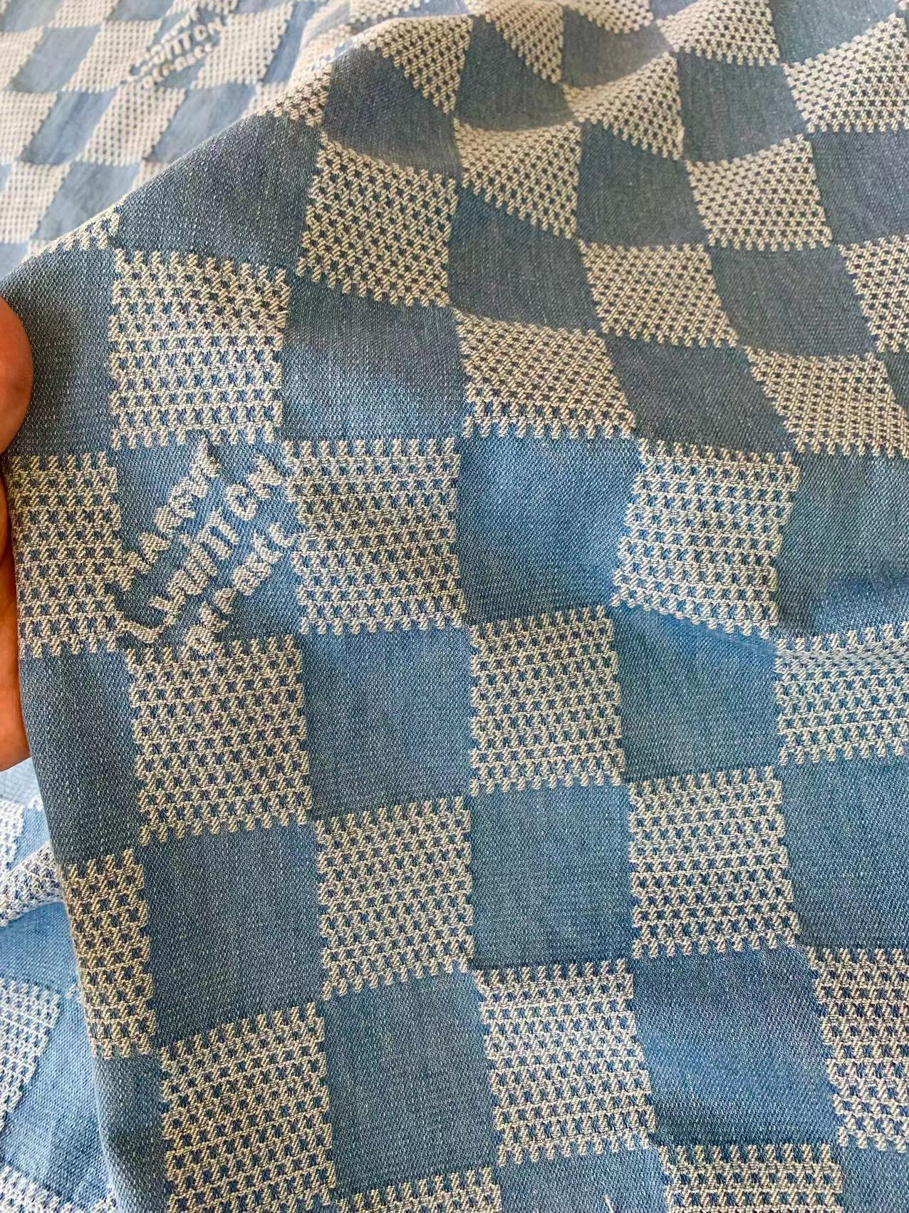 Craft Wash LV Damier Jacquard Denim Jean Fabric For Handmade Sewing DIY Upholstery ,Apparel By Yard