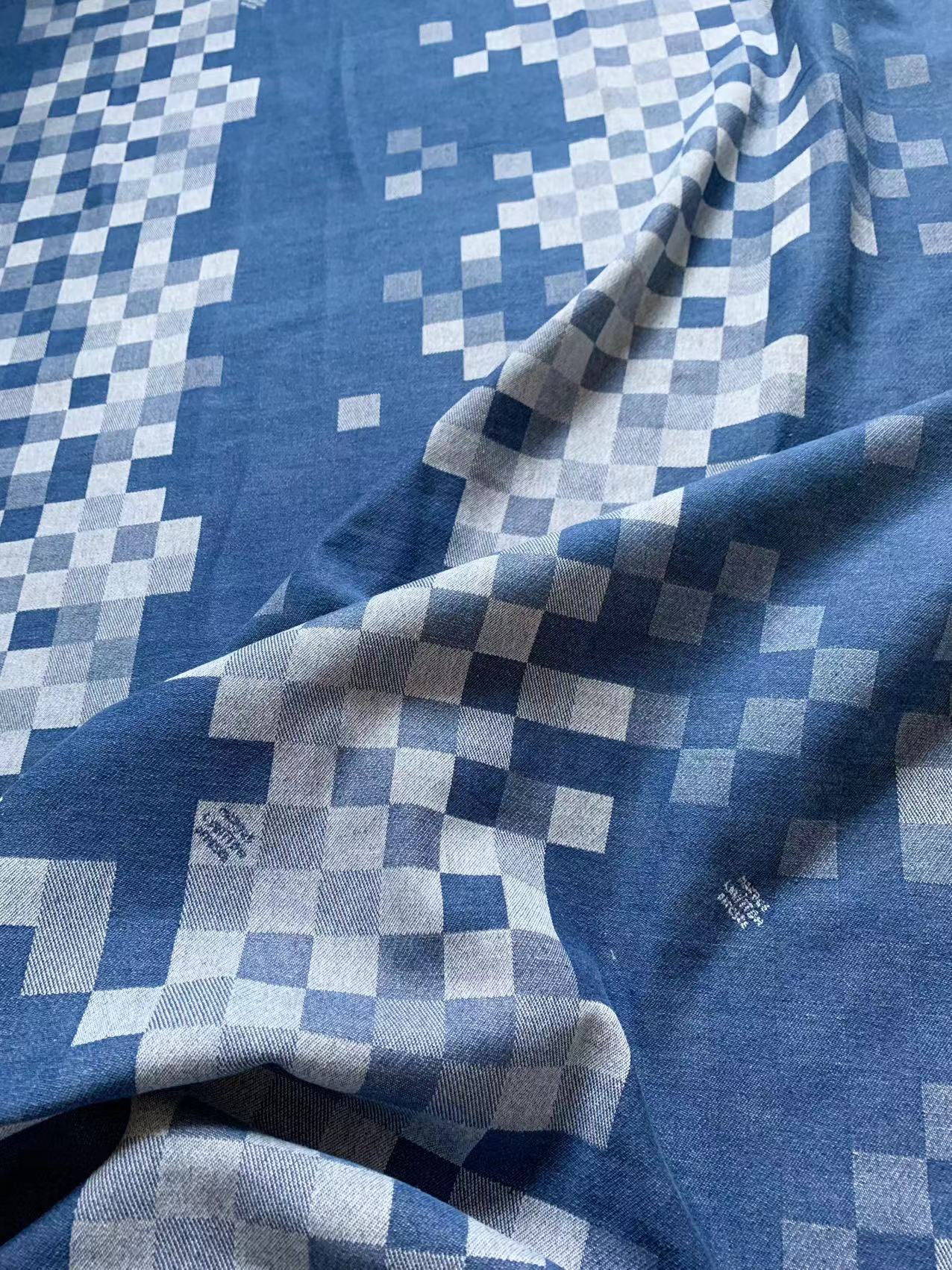 Craft Mosaic Wash LV Damier Jacquard Denim Jean Fabric For Handmade Sewing DIY Upholstery ,Apparel