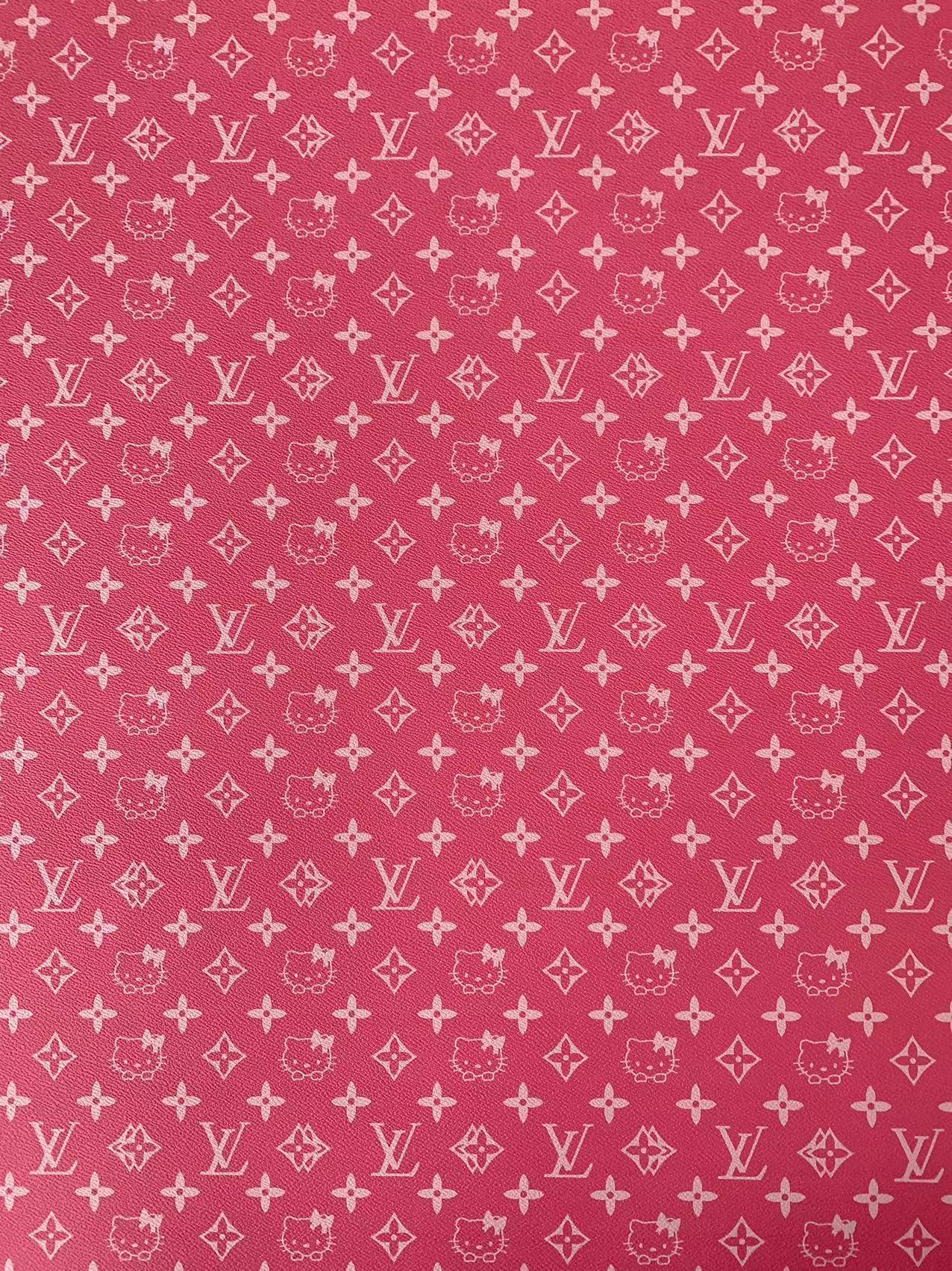 Fashion White With Pink LV Hello Kitty Vinyl Leather For Bag ,Shoes ,Handicraft Upholstery By Yards