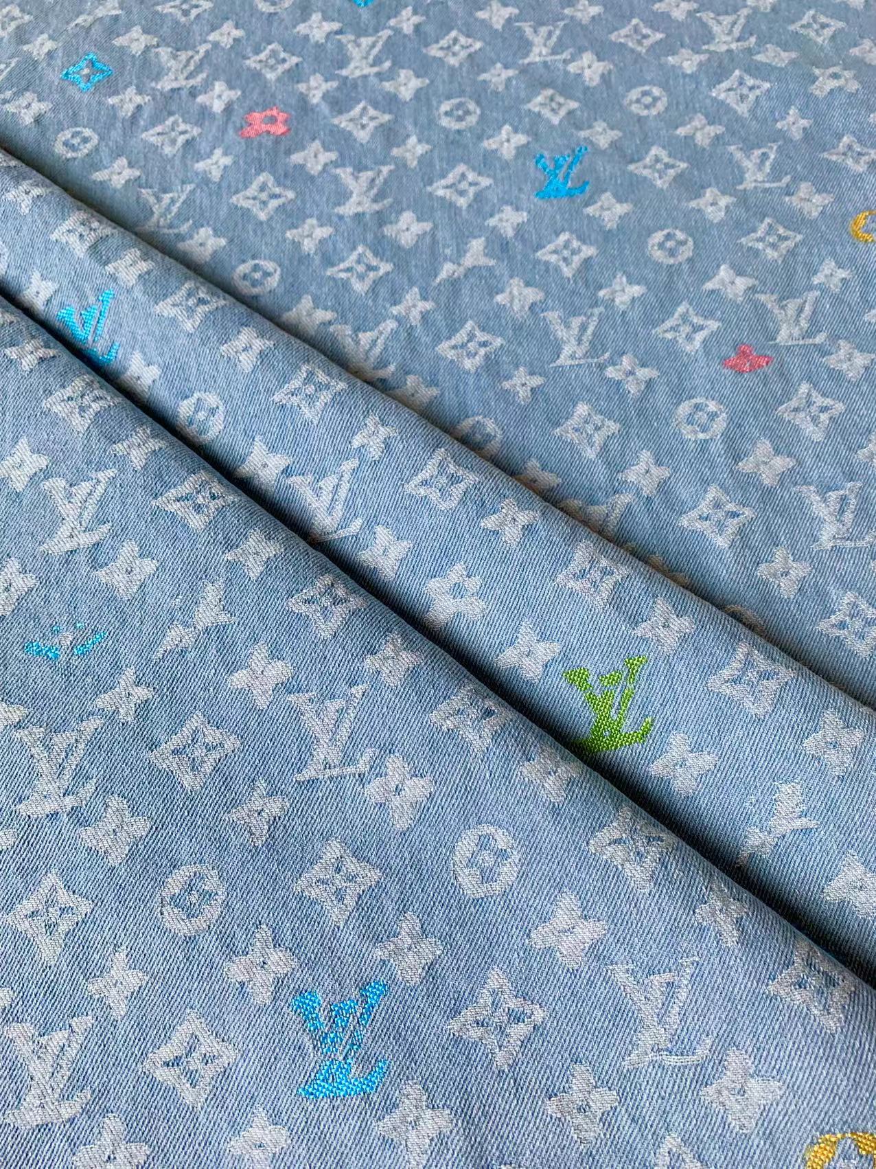Fashion Colorful LV EmBroider Wash Denim Woven Jacquard fabric ,Jean Fabric For Handmade Goods