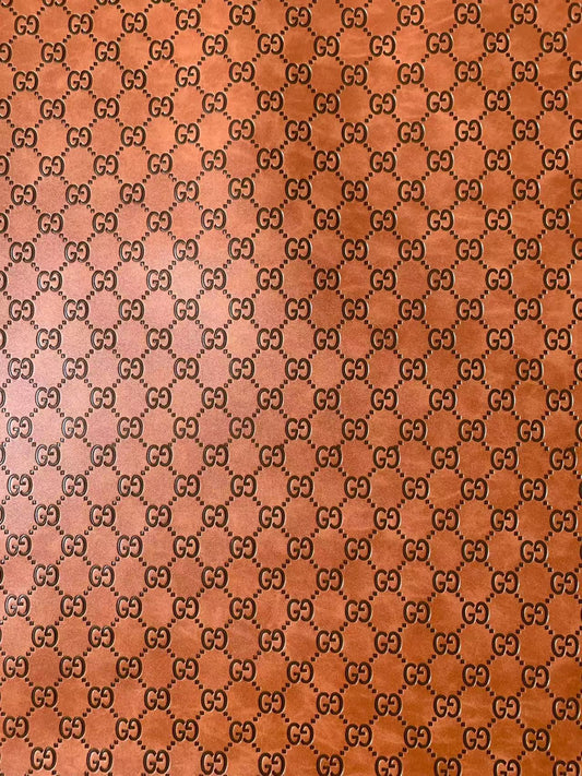 Classic Brown Gucci Embossed Leather Fabric For Handmade Sneaker,Bags,Upholstery Goods By Yard