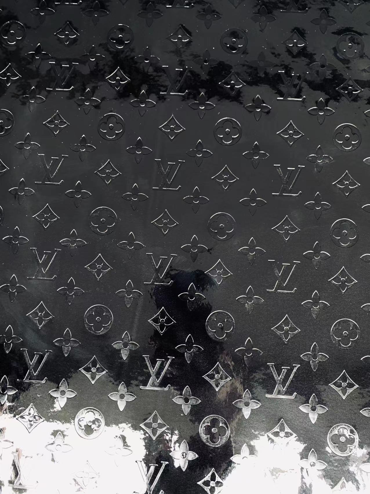 Bright Black Embossed LV Leather Fabirc,Lacquer Leather For Handmade shoes,bags ,furniture customized By Yards