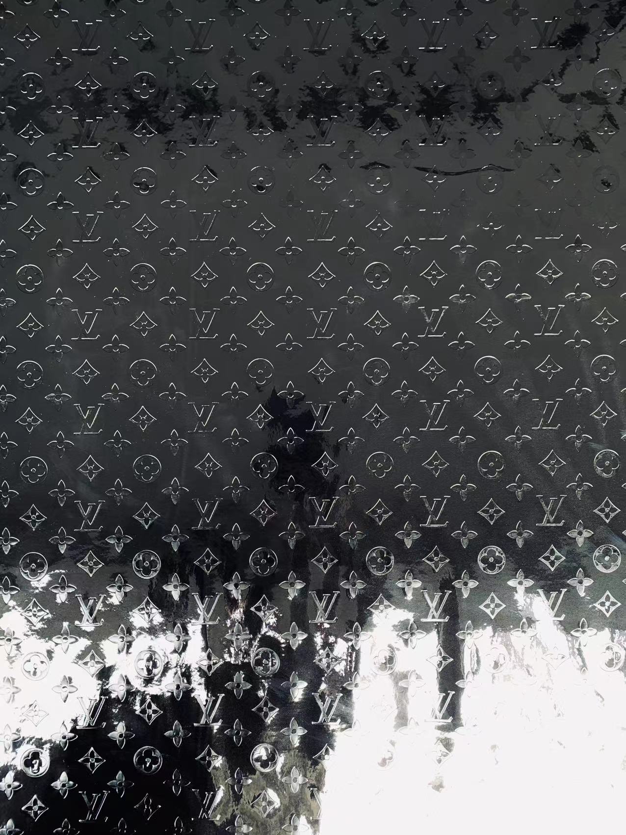 Bright Black Embossed LV Leather Fabirc,Lacquer Leather For Handmade shoes,bags ,furniture customized By Yards