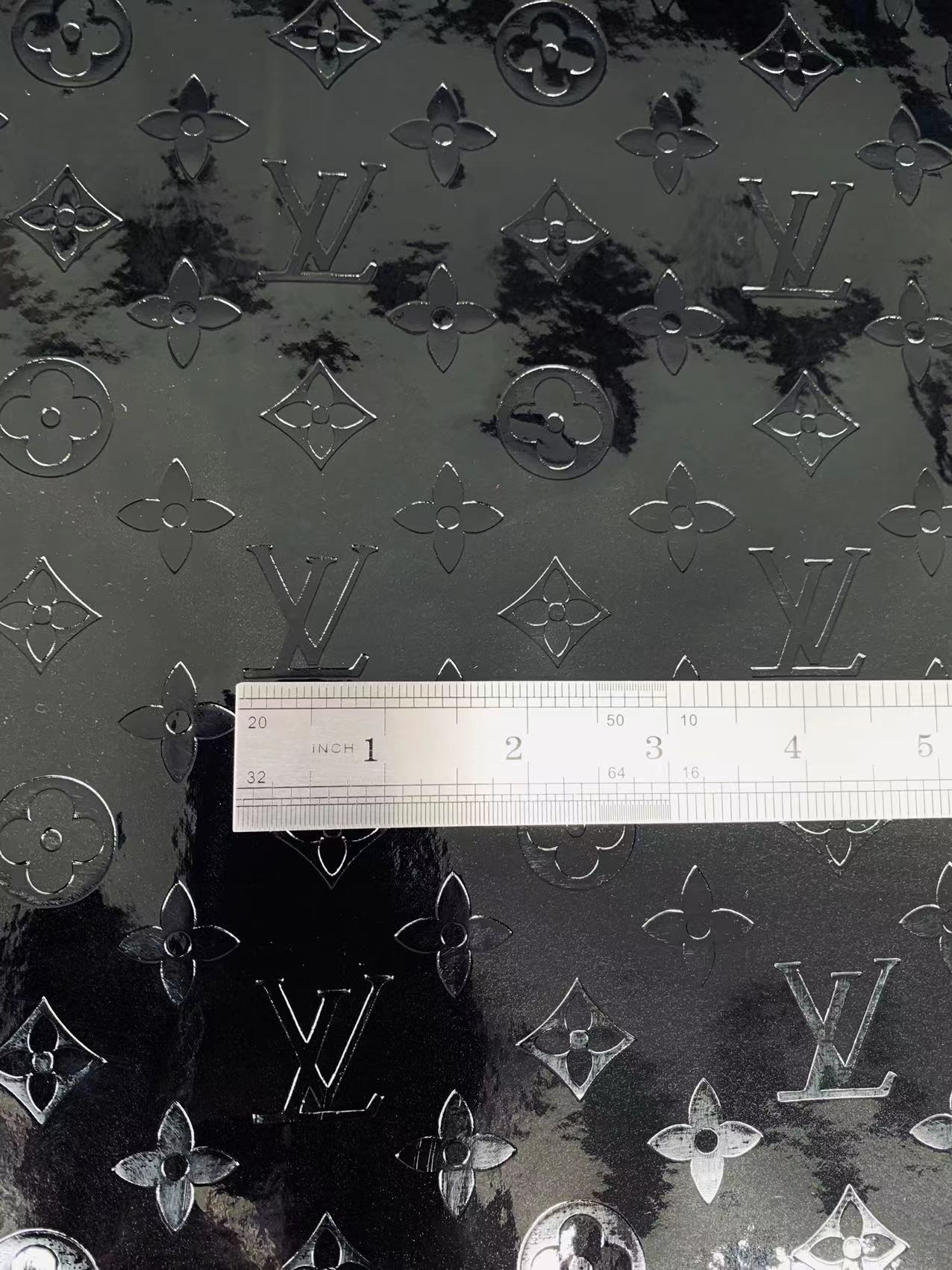 Bright Black Embossed LV Leather Fabirc,Lacquer Leather For Handmade shoes,bags ,furniture customized By Yards
