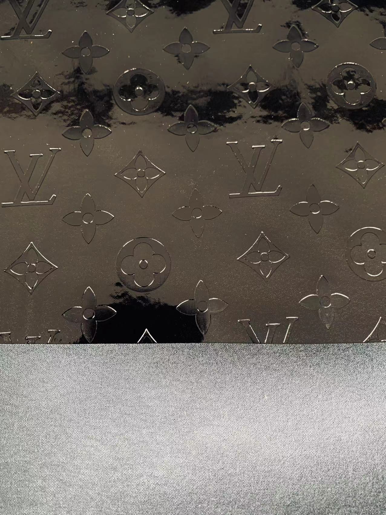 Bright Black Embossed LV Leather Fabirc,Lacquer Leather For Handmade shoes,bags ,furniture customized By Yards