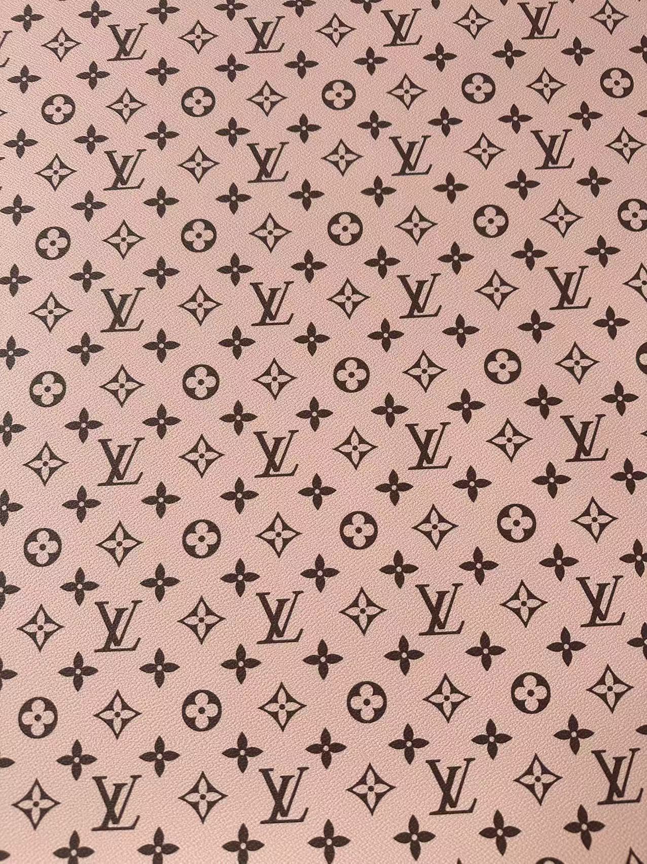 Fashion Baby Pink With Black LV Vinyl Leather For Handmade Sneaker, Upholstery Handicraft By Yard