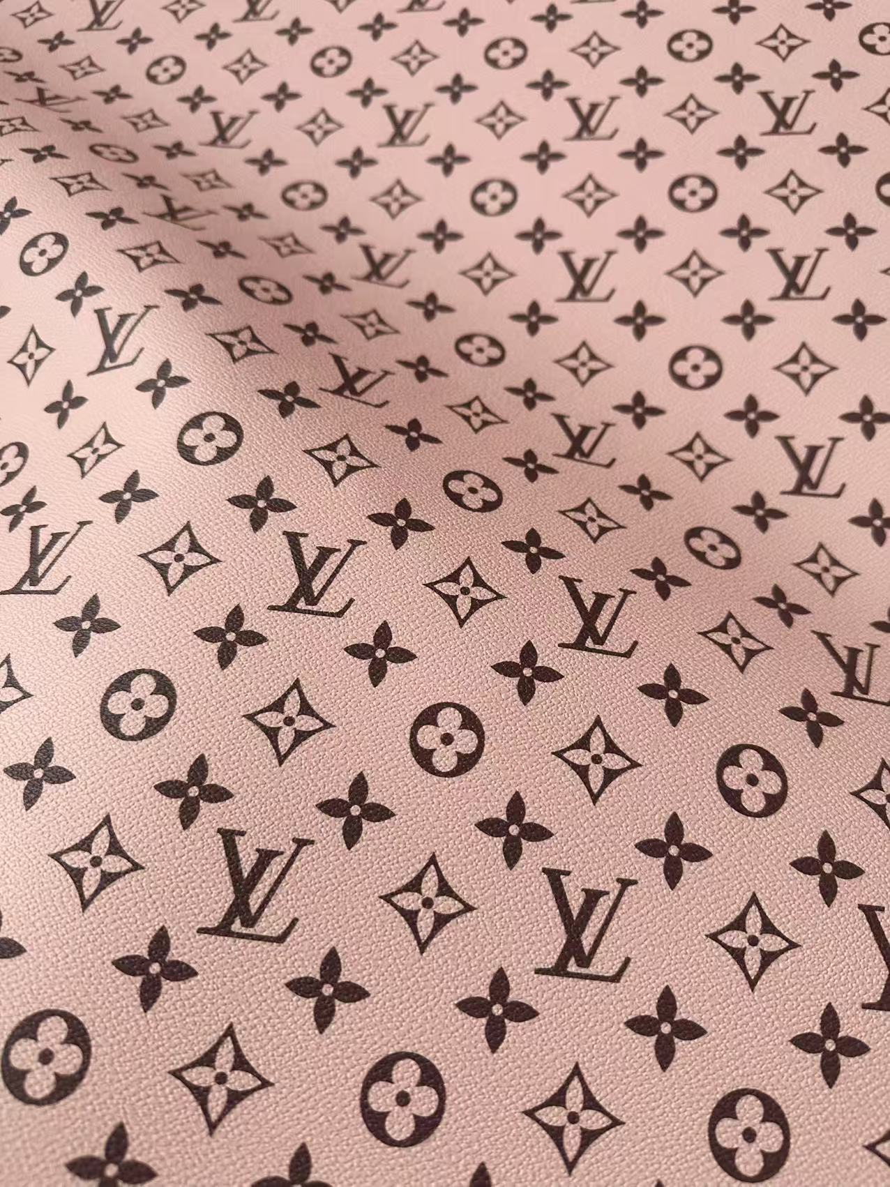 Fashion Baby Pink With Black LV Vinyl Leather For Handmade Sneaker, Upholstery Handicraft By Yard