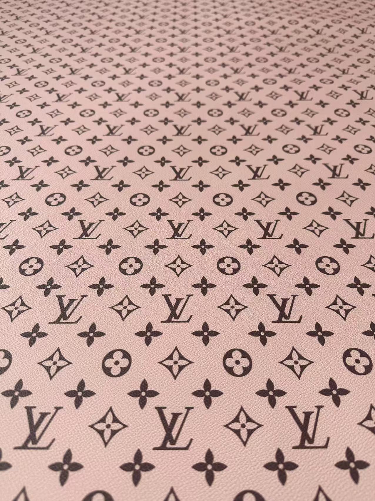 Fashion Baby Pink With Black LV Vinyl Leather For Handmade Sneaker, Upholstery Handicraft By Yard