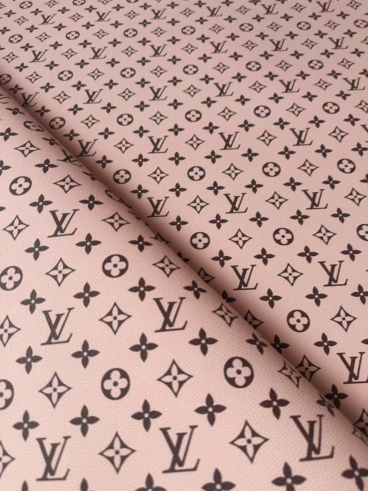 Fashion Baby Pink With Black LV Vinyl Leather For Handmade Sneaker, Upholstery Handicraft By Yard