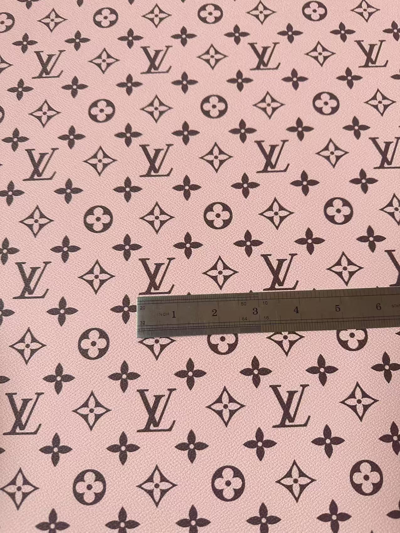 Fashion Baby Pink With Black LV Vinyl Leather For Handmade Sneaker, Upholstery Handicraft By Yard