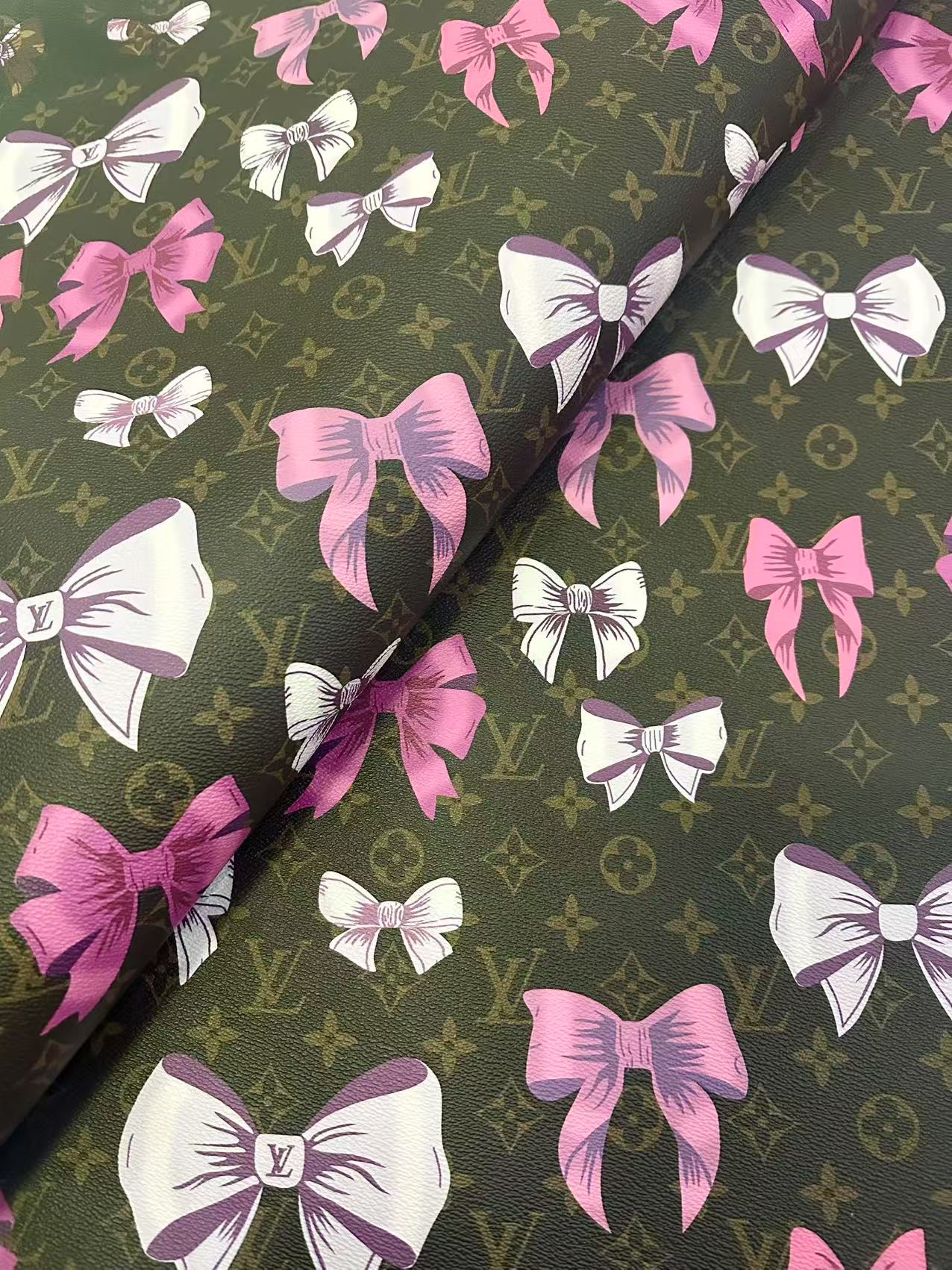 Fashion LV With Bow Vinyl Leather Fabric For Handmade Sneaker,Upholstery Goods By Yard