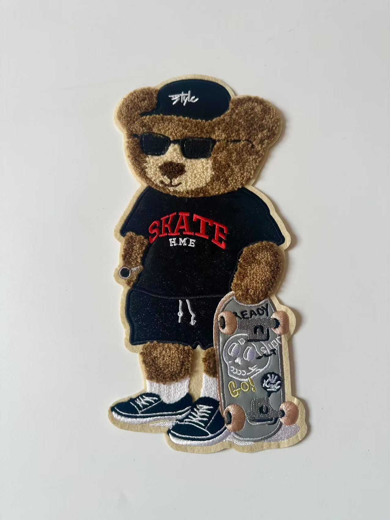 Craft POLO Bear With Skateboard 5"x10.6 "Embroidery Jacquard Label For Handmade Handicraft Goods