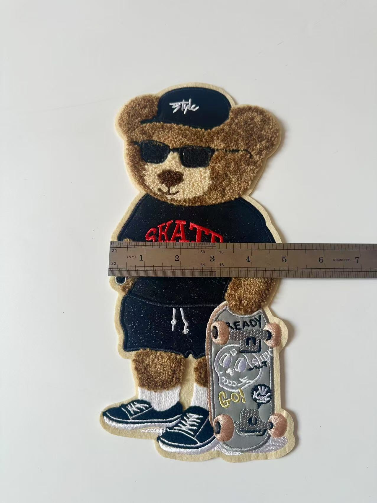 Craft POLO Bear With Skateboard 5"x10.6 "Embroidery Jacquard Label For Handmade Handicraft Goods