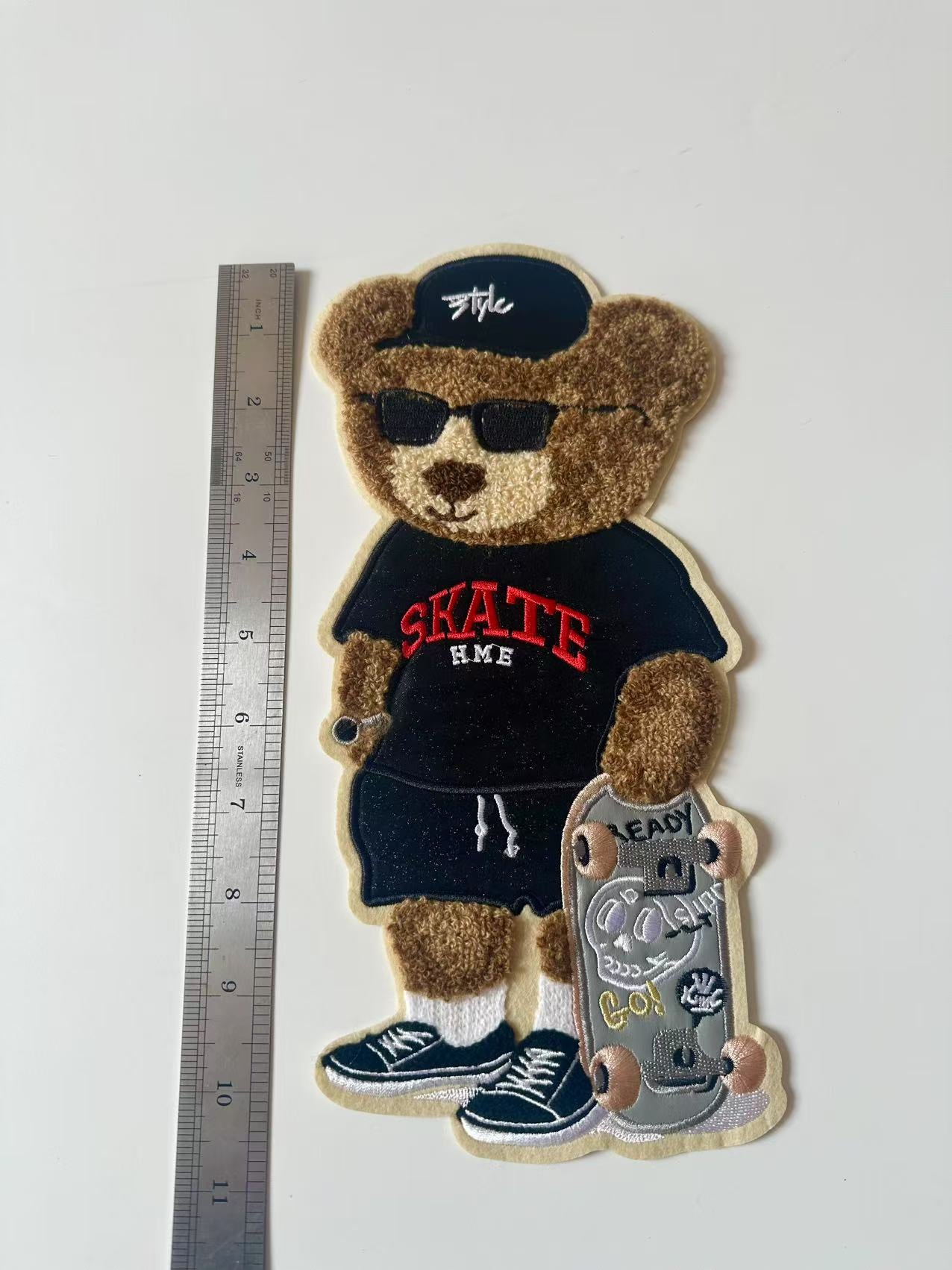 Craft POLO Bear With Skateboard 5"x10.6 "Embroidery Jacquard Label For Handmade Handicraft Goods