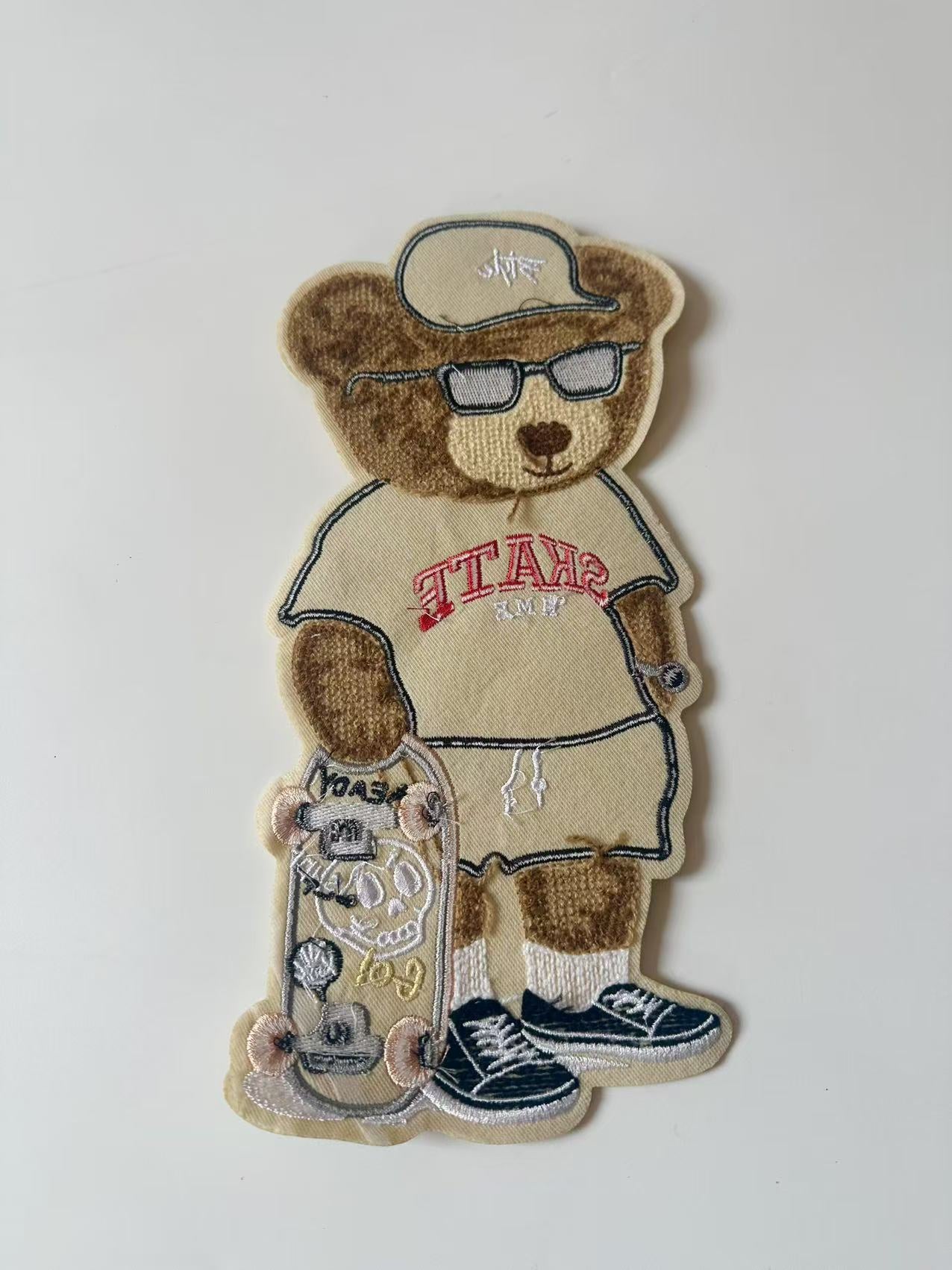 Craft POLO Bear With Skateboard 5"x10.6 "Embroidery Jacquard Label For Handmade Handicraft Goods