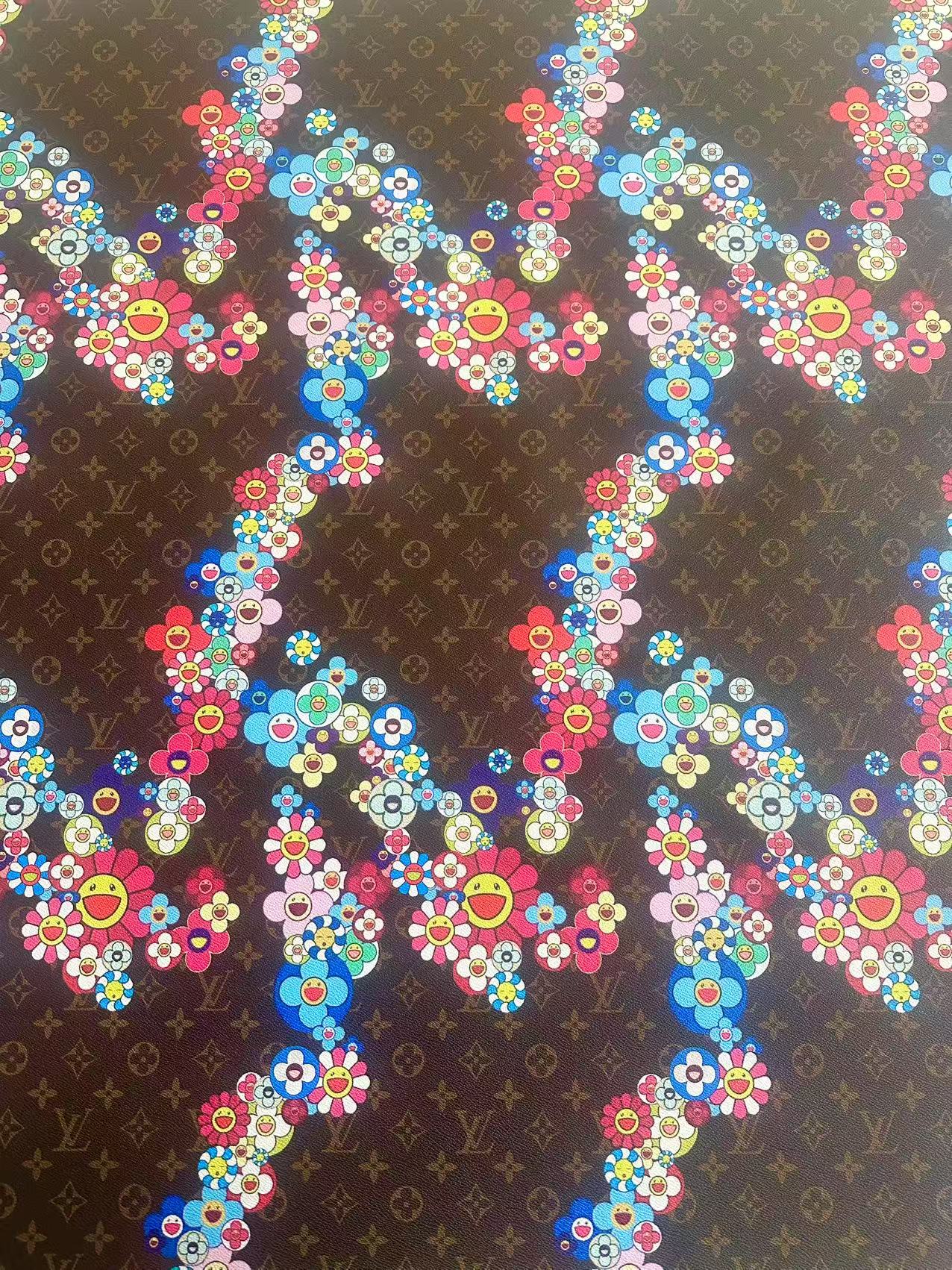 Fashion LV With Takashi Murakami Leather Fabric For Handmade Sneaker, Upholstery By Yard