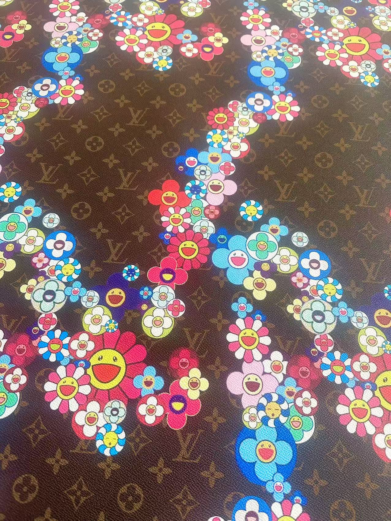 Fashion LV With Takashi Murakami Leather Fabric For Handmade Sneaker, Upholstery By Yard