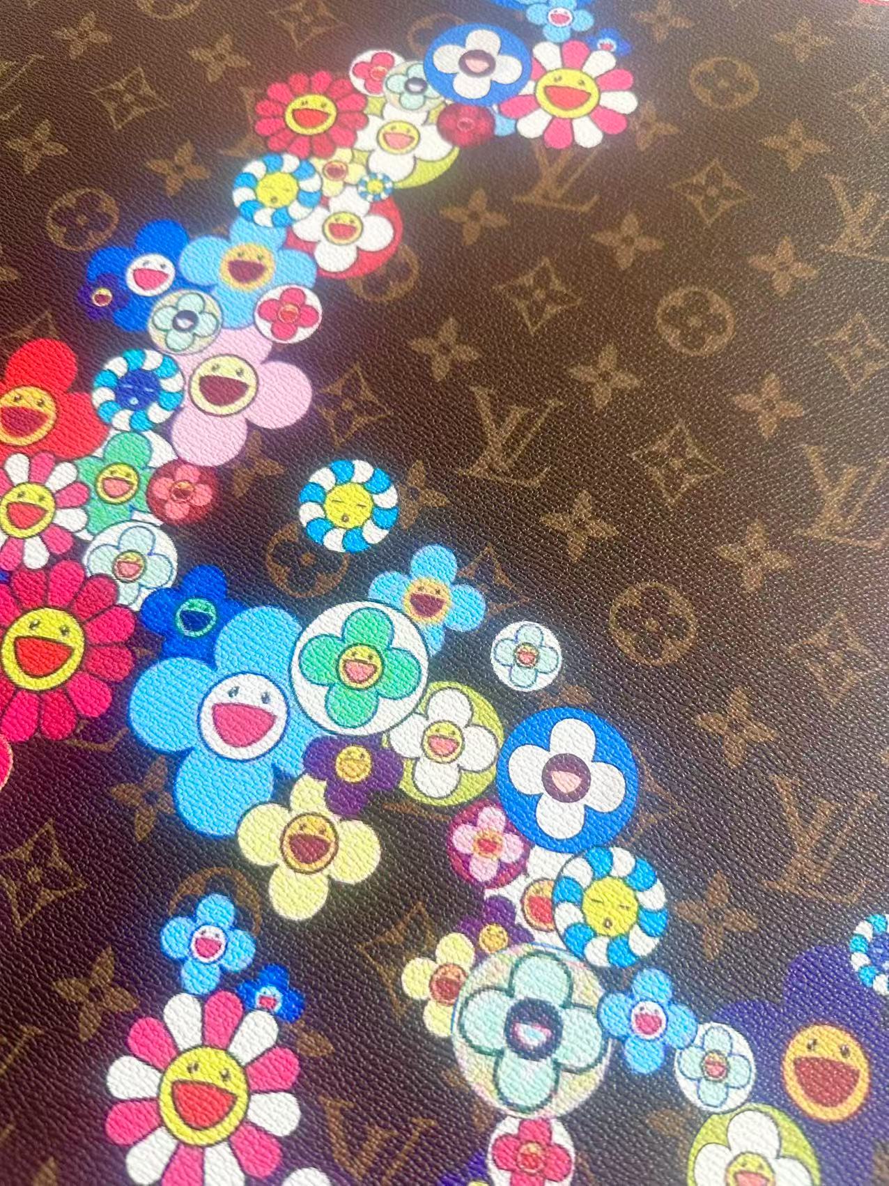 Fashion LV With Takashi Murakami Leather Fabric For Handmade Sneaker, Upholstery By Yard