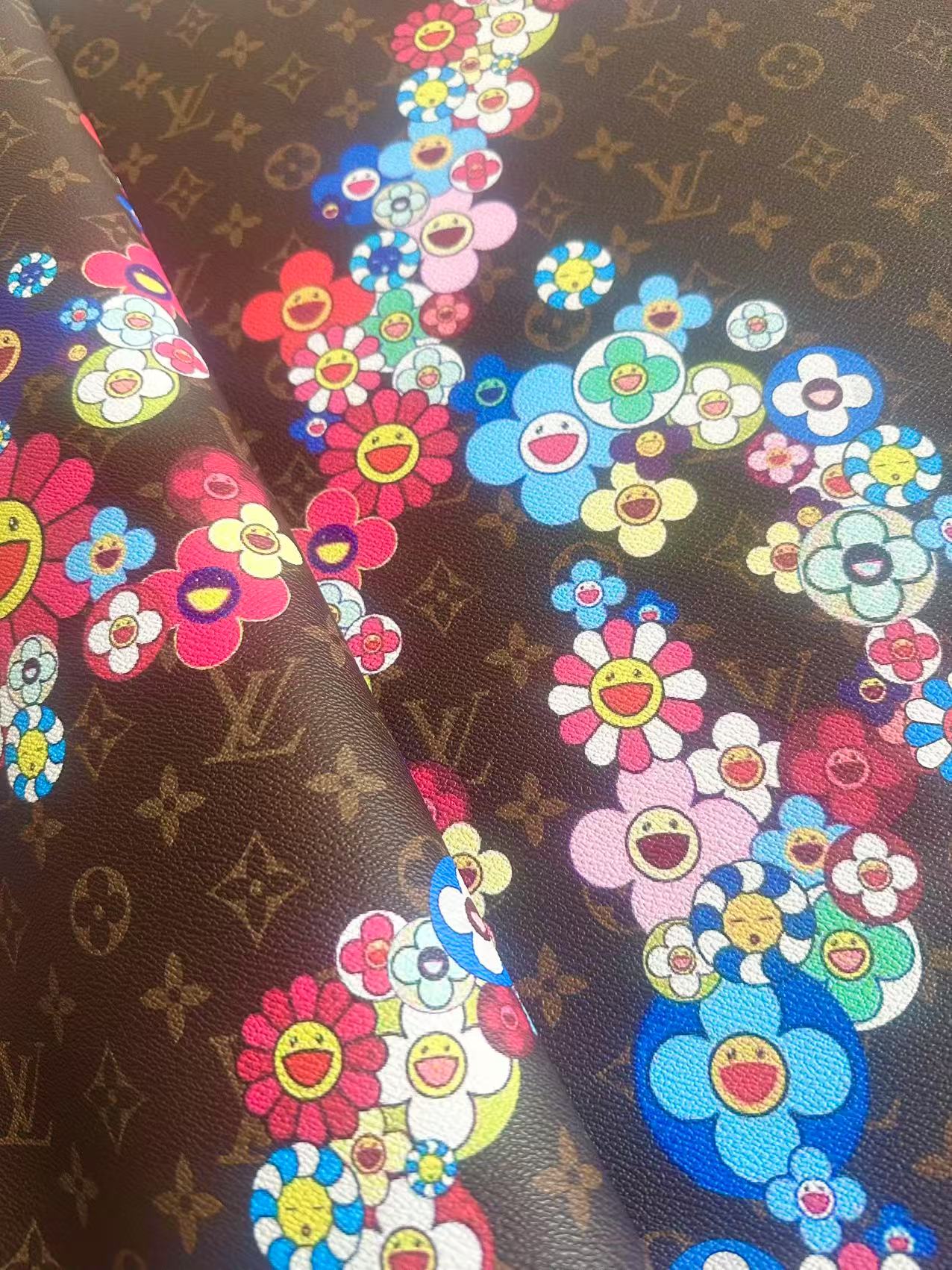 Fashion LV With Takashi Murakami Leather Fabric For Handmade Sneaker, Upholstery By Yard