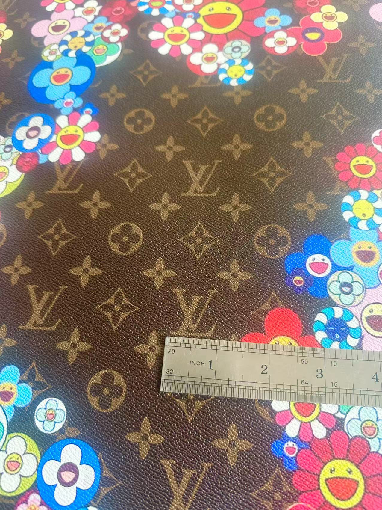 Fashion LV With Takashi Murakami Leather Fabric For Handmade Sneaker, Upholstery By Yard