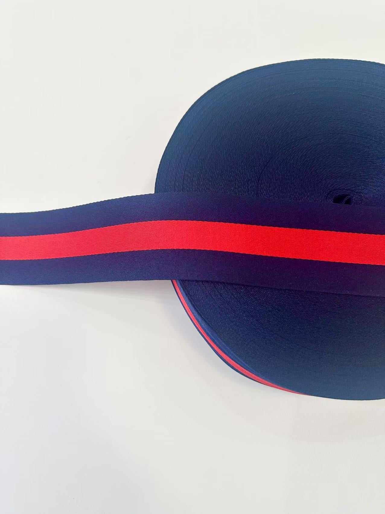Craft Gucci 2 inch Strap ,Handmade Striped Ribbon Trim Embroidered For Handicrafts By Yard (Navy Blue With Red )