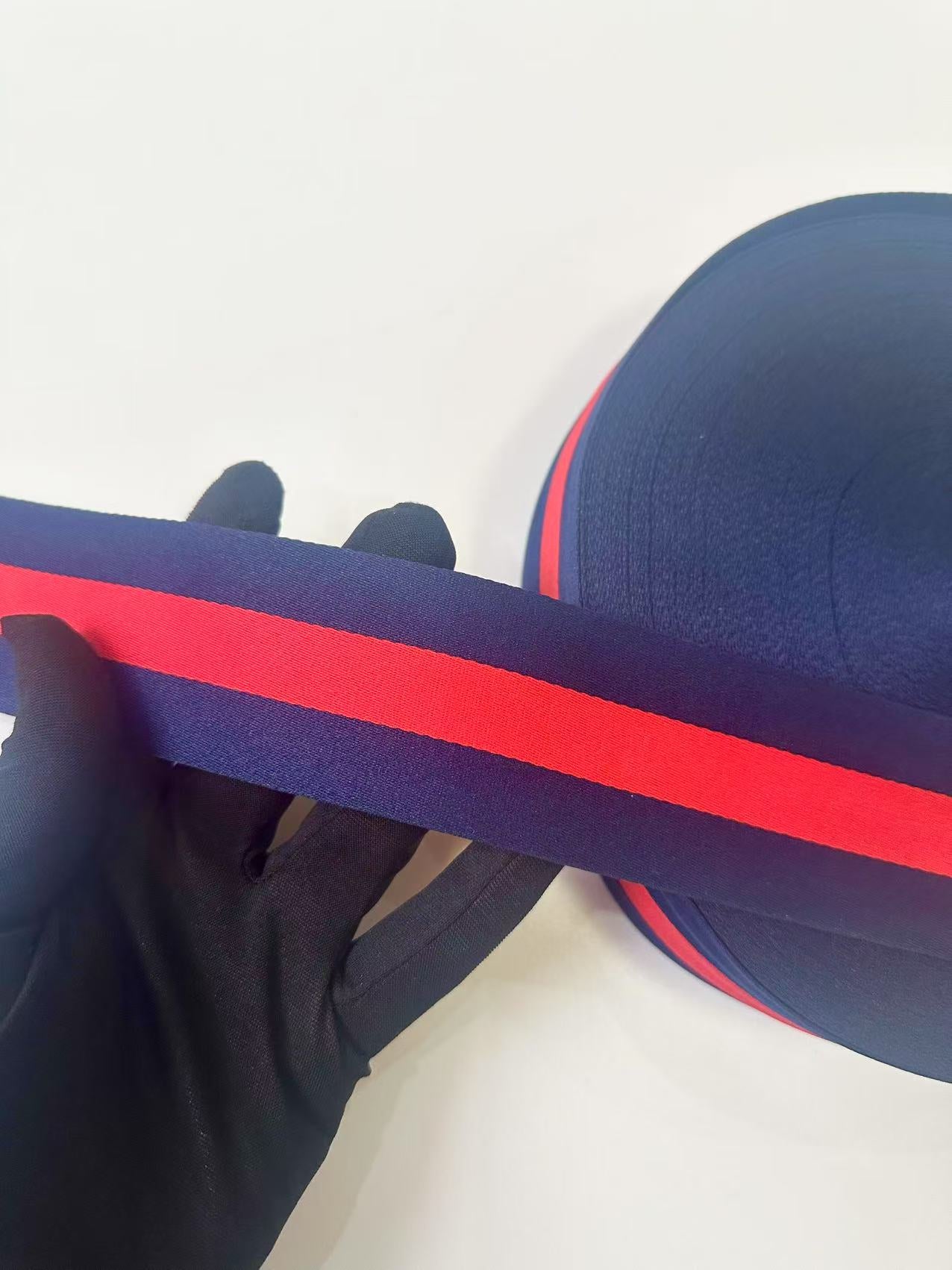 Craft Gucci 2 inch Strap ,Handmade Striped Ribbon Trim Embroidered For Handicrafts By Yard (Navy Blue With Red )