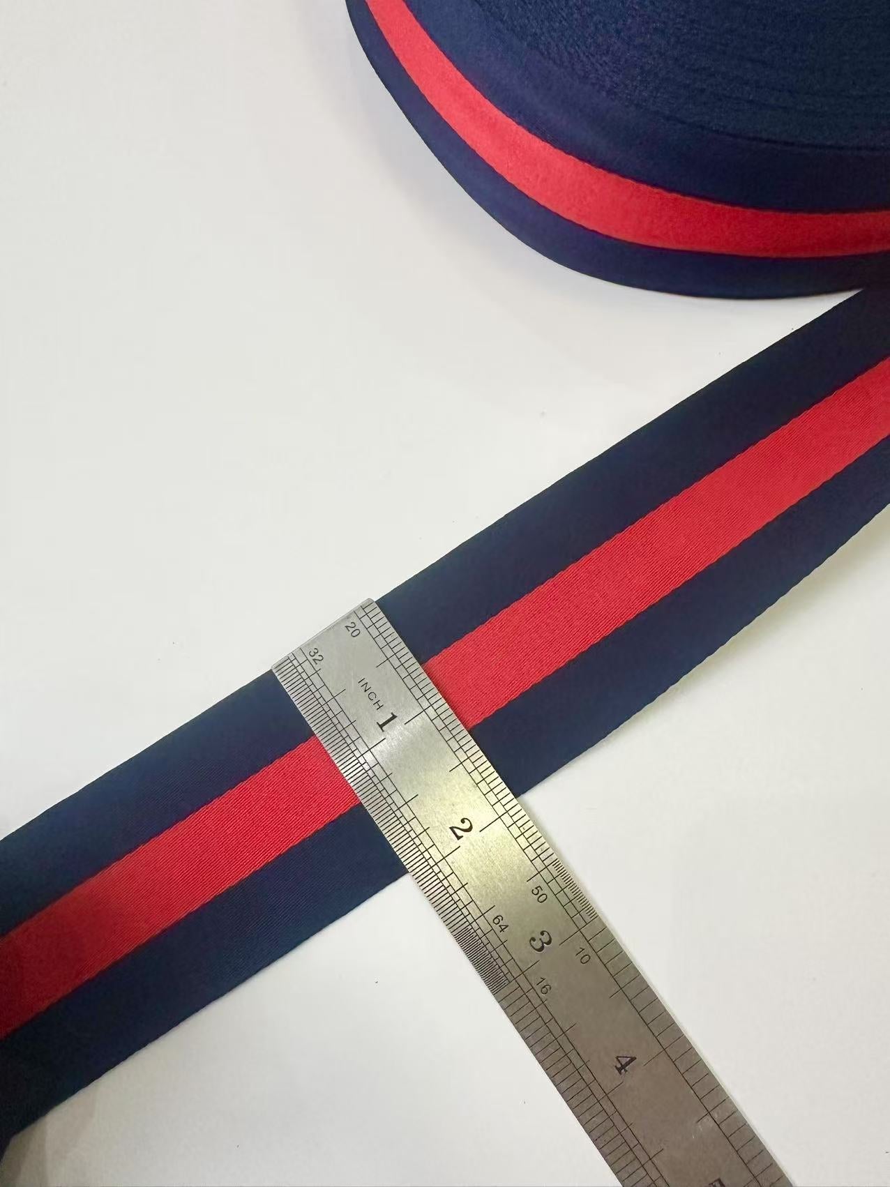 Craft Gucci 2 inch Strap ,Handmade Striped Ribbon Trim Embroidered For Handicrafts By Yard (Navy Blue With Red )