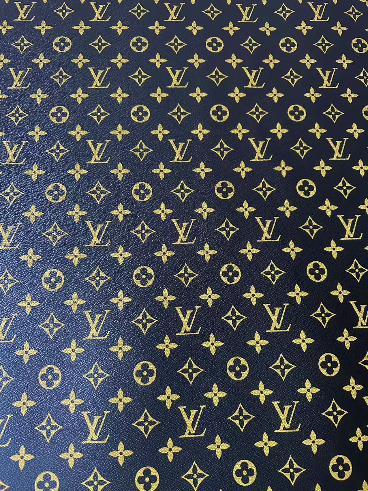 Fashion Black With Yellow LV Vinyl Leather Fabric For Handmade Sneaker,Upholstery Goods By Yard