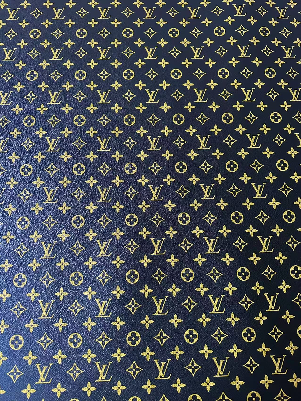 Fashion Black With Yellow LV Vinyl Leather Fabric For Handmade Sneaker,Upholstery Goods By Yard
