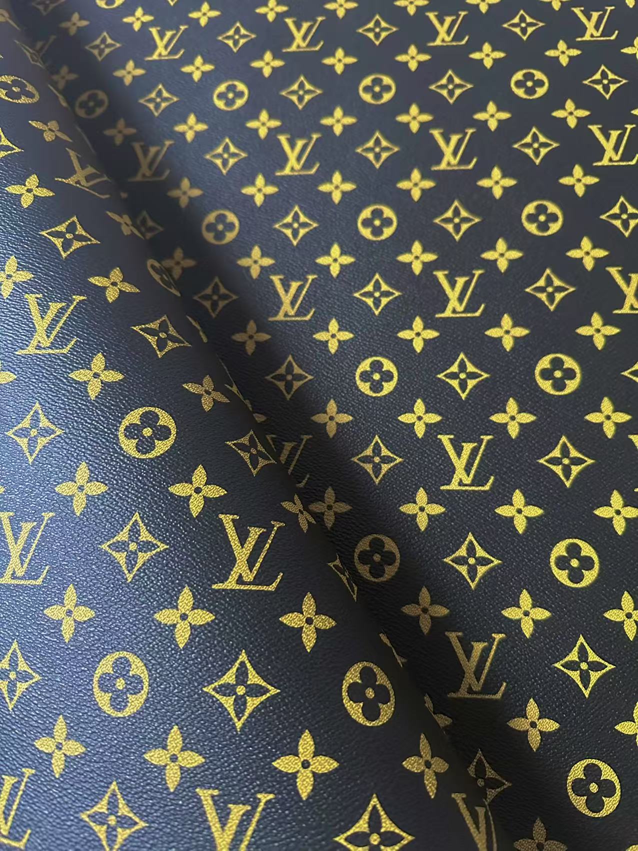 Fashion Black With Yellow LV Vinyl Leather Fabric For Handmade Sneaker,Upholstery Goods By Yard