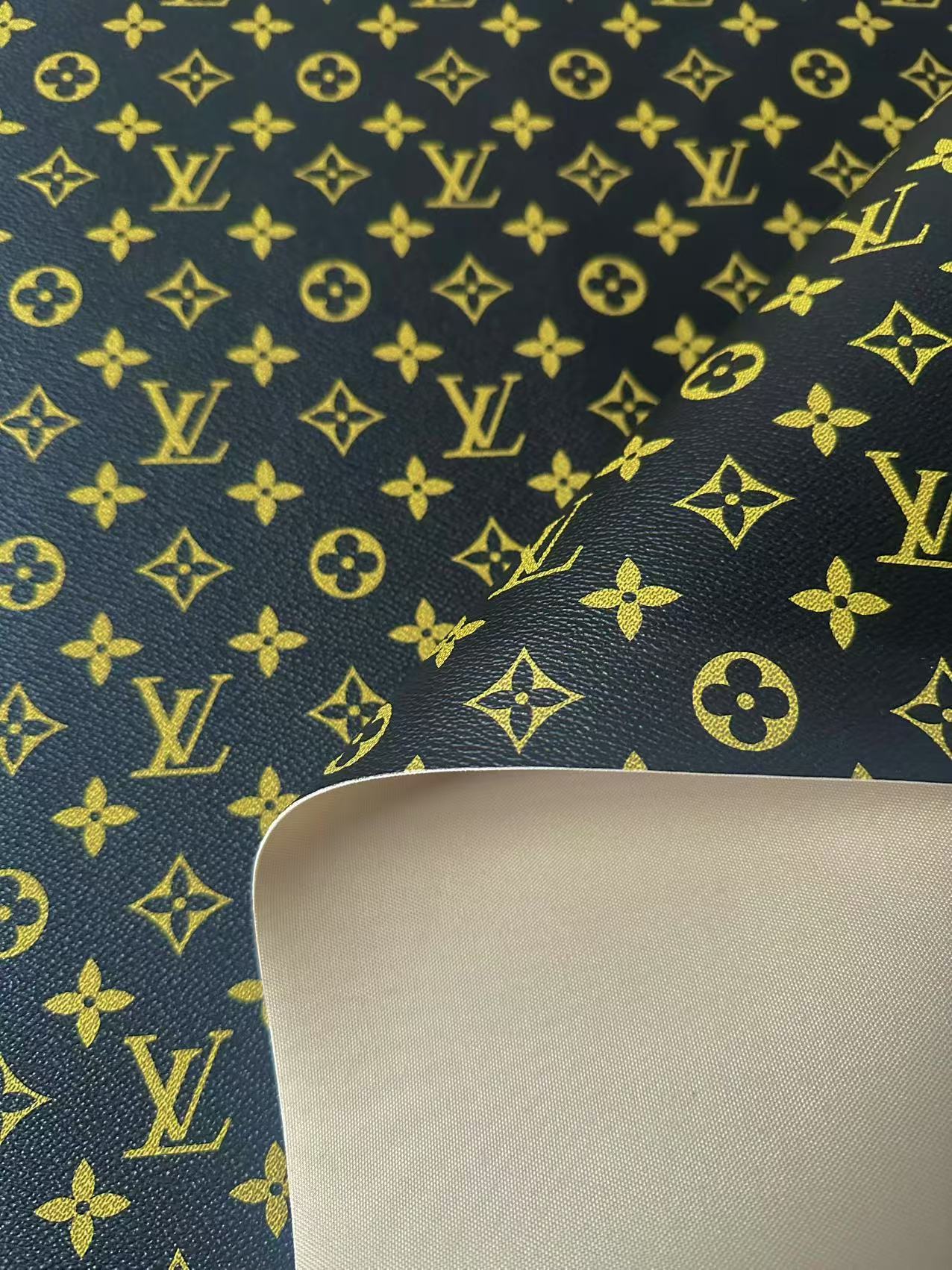 Fashion Black With Yellow LV Vinyl Leather Fabric For Handmade Sneaker,Upholstery Goods By Yard
