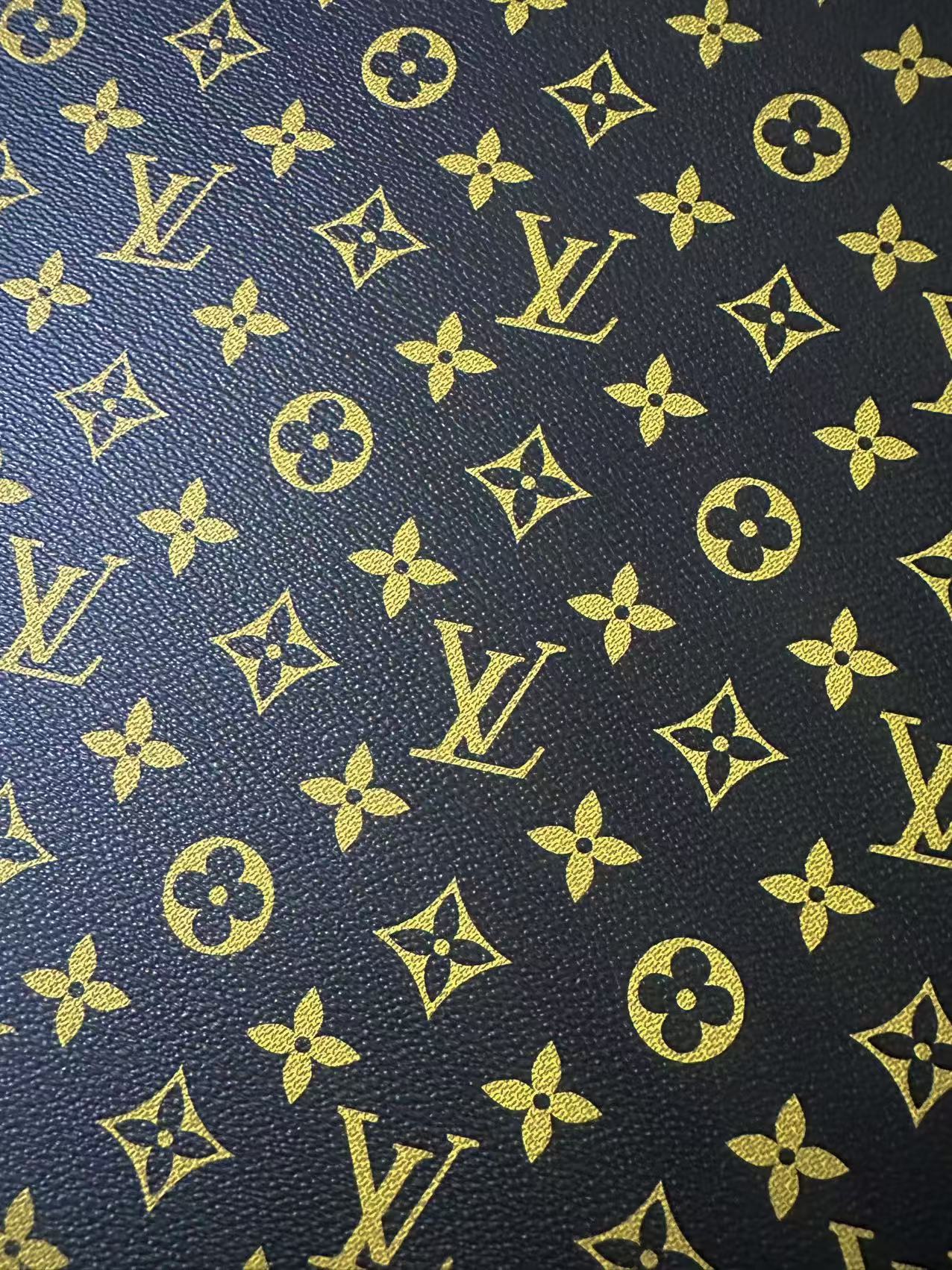 Fashion Black With Yellow LV Vinyl Leather Fabric For Handmade Sneaker,Upholstery Goods By Yard