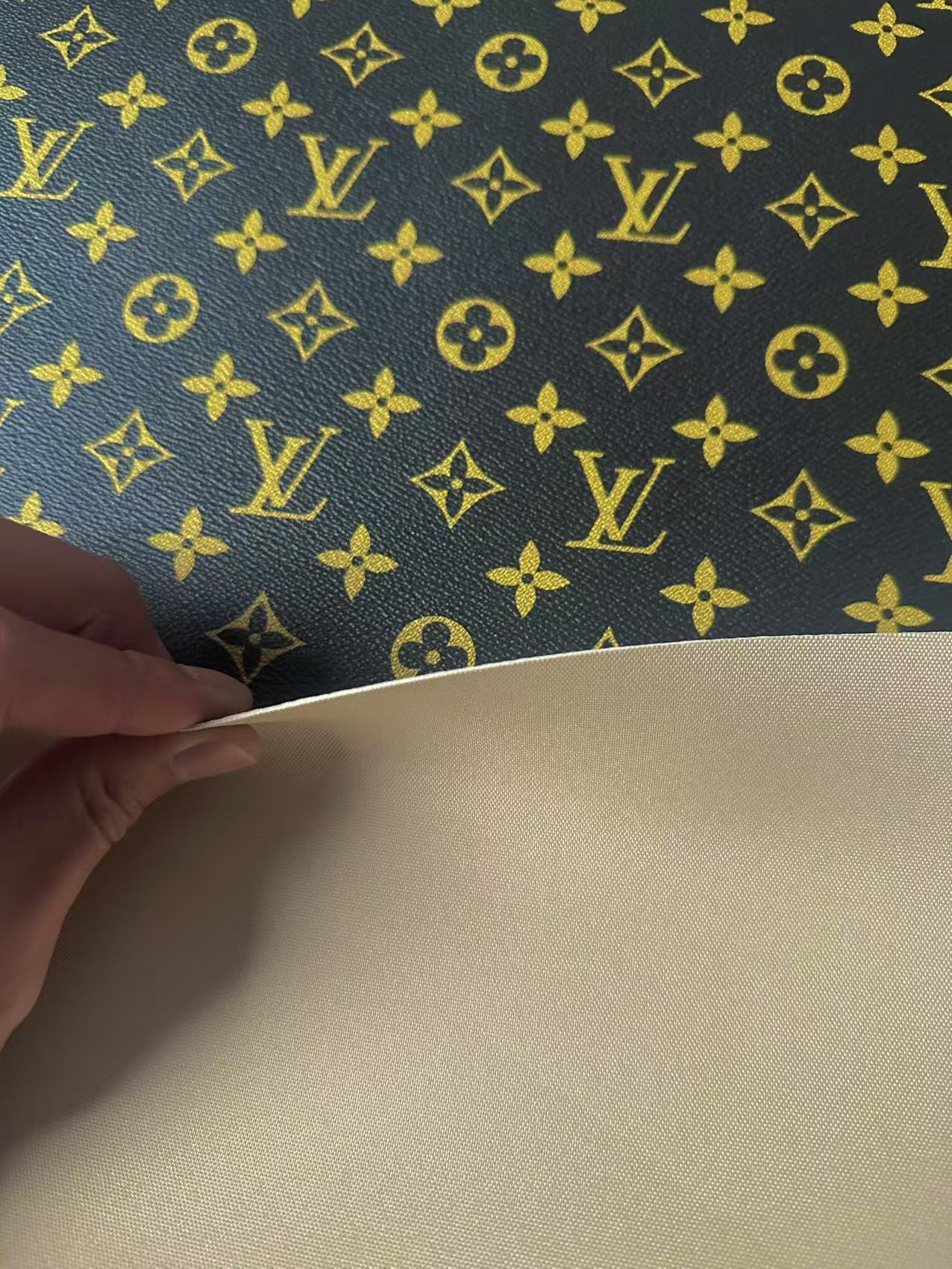 Fashion Black With Yellow LV Vinyl Leather Fabric For Handmade Sneaker,Upholstery Goods By Yard