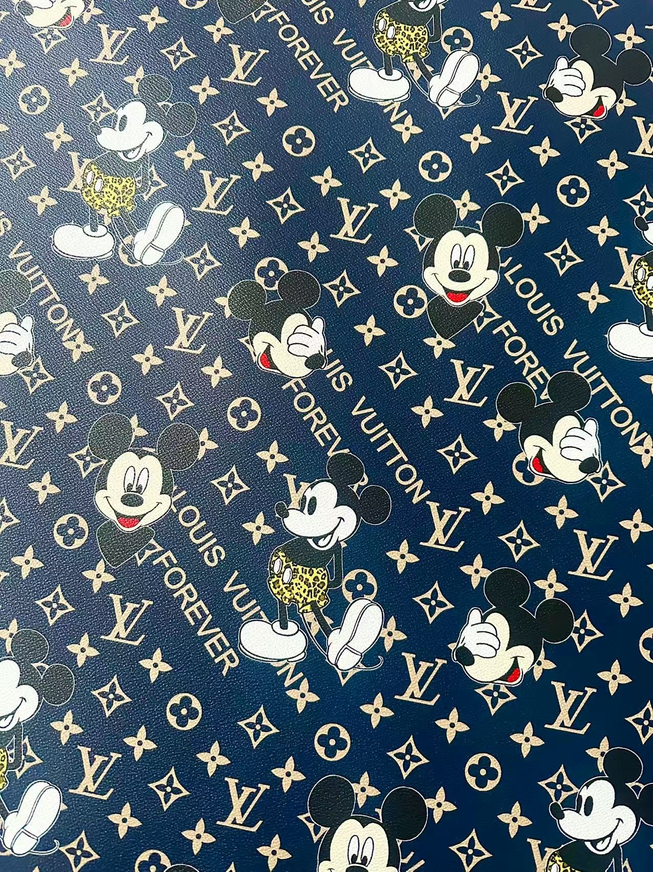 Craft Best Quality Navy Blue LV With Mickey Mouse Vinyl Leather Fabric For Handmade Sneaker,Upholstery Goods By Yard
