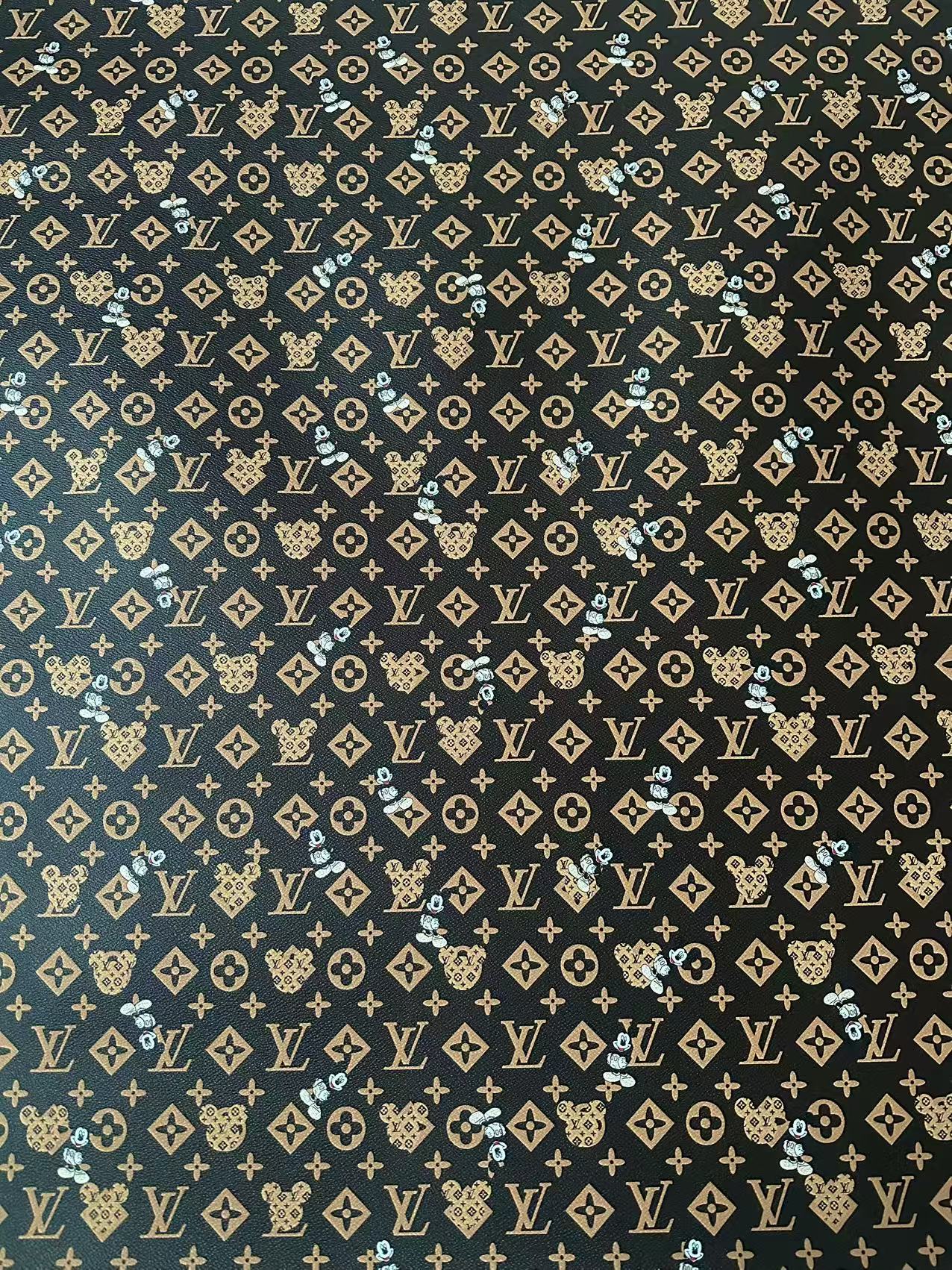 Craft Best Quality LV With Mickey Mouse Vinyl Leather Fabric For Handmade Sneaker,Upholstery By Yard