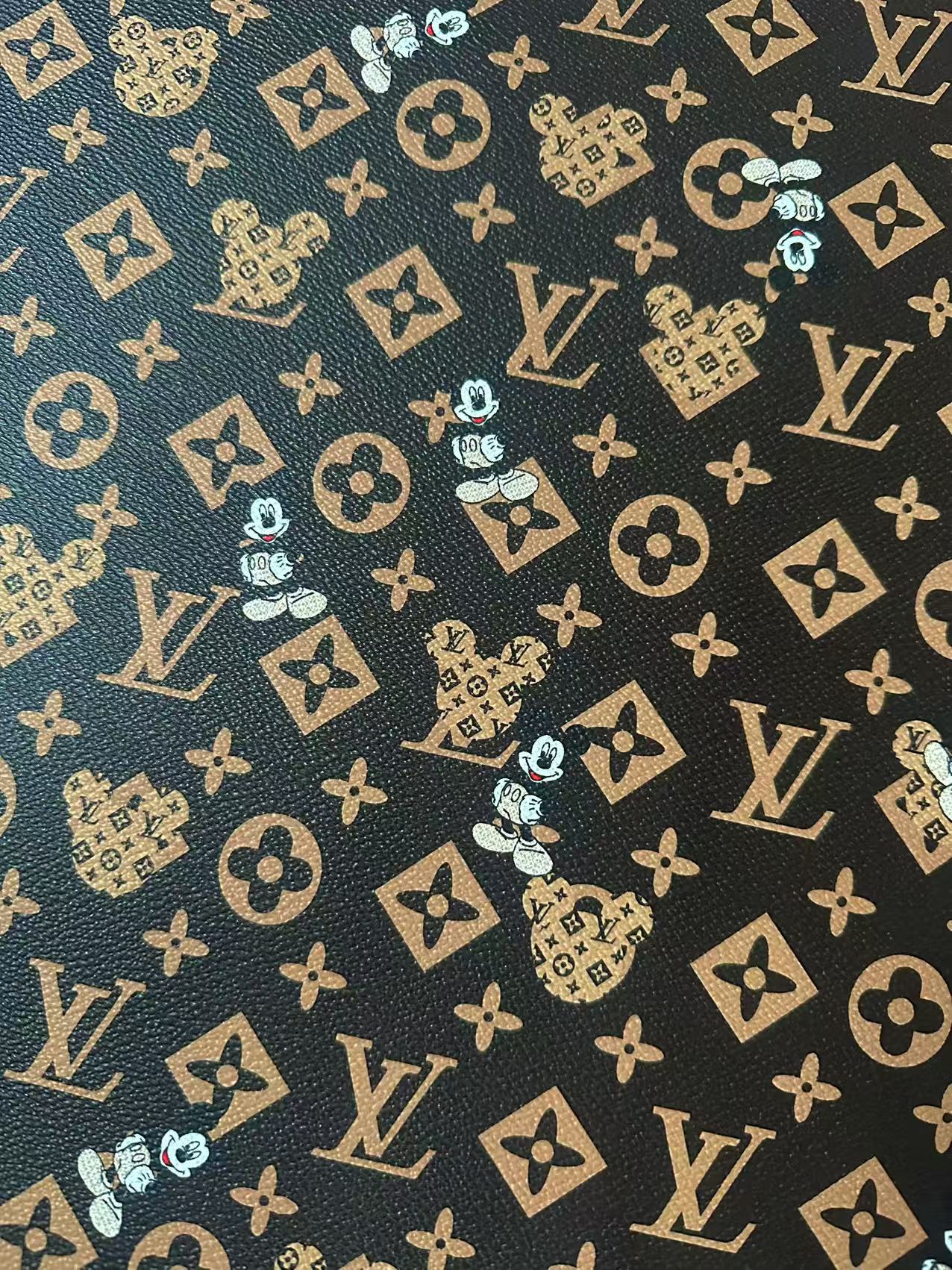 Craft Best Quality LV With Mickey Mouse Vinyl Leather Fabric For Handmade Sneaker,Upholstery By Yard