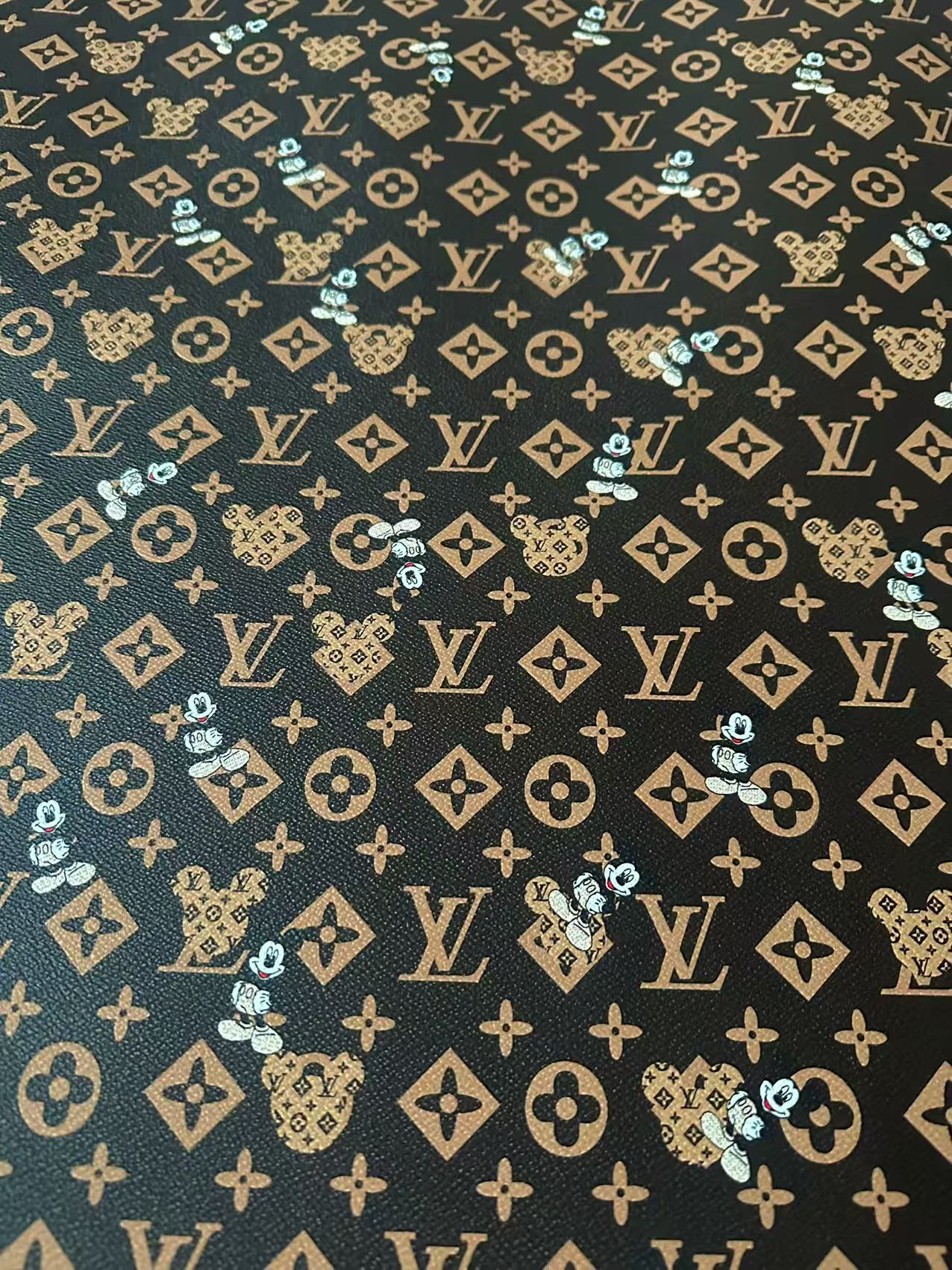 Craft Best Quality LV With Mickey Mouse Vinyl Leather Fabric For Handmade Sneaker,Upholstery By Yard