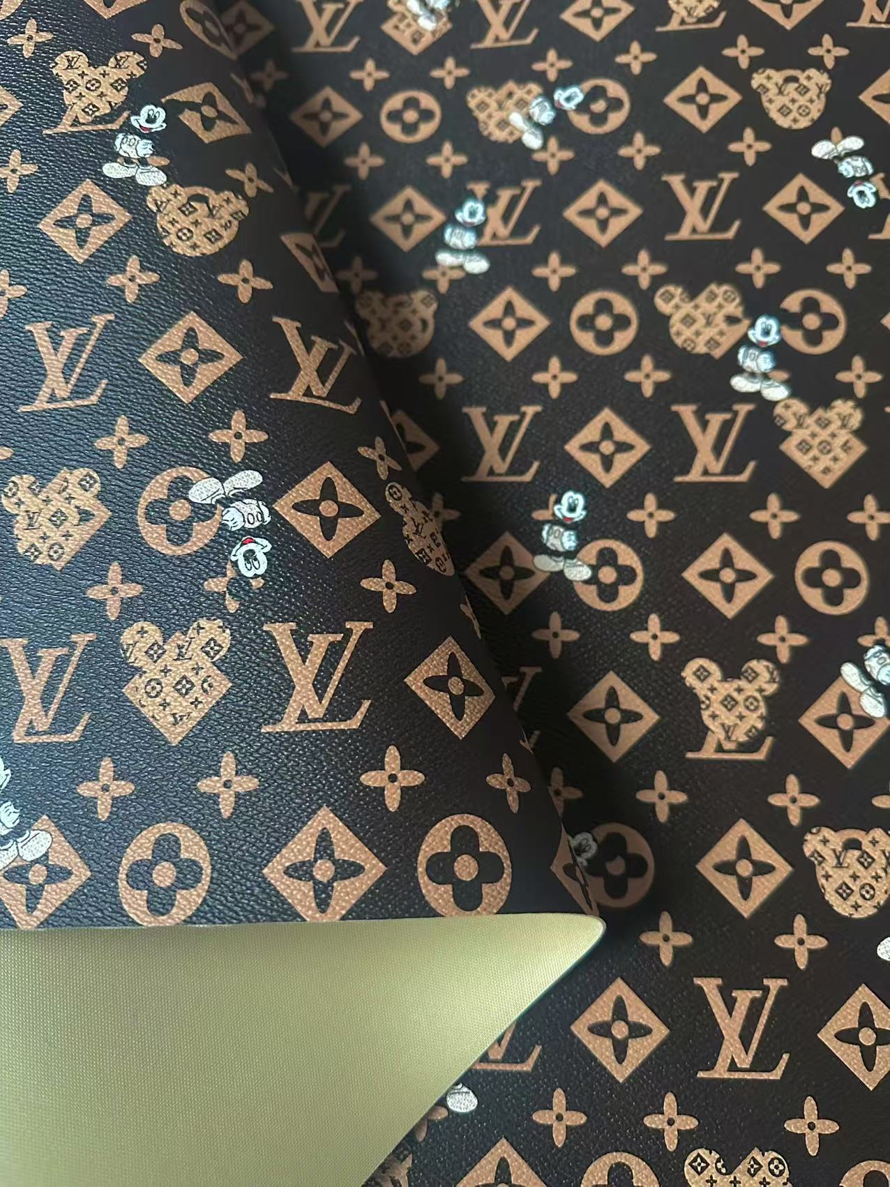 Craft Best Quality LV With Mickey Mouse Vinyl Leather Fabric For Handmade Sneaker,Upholstery By Yard