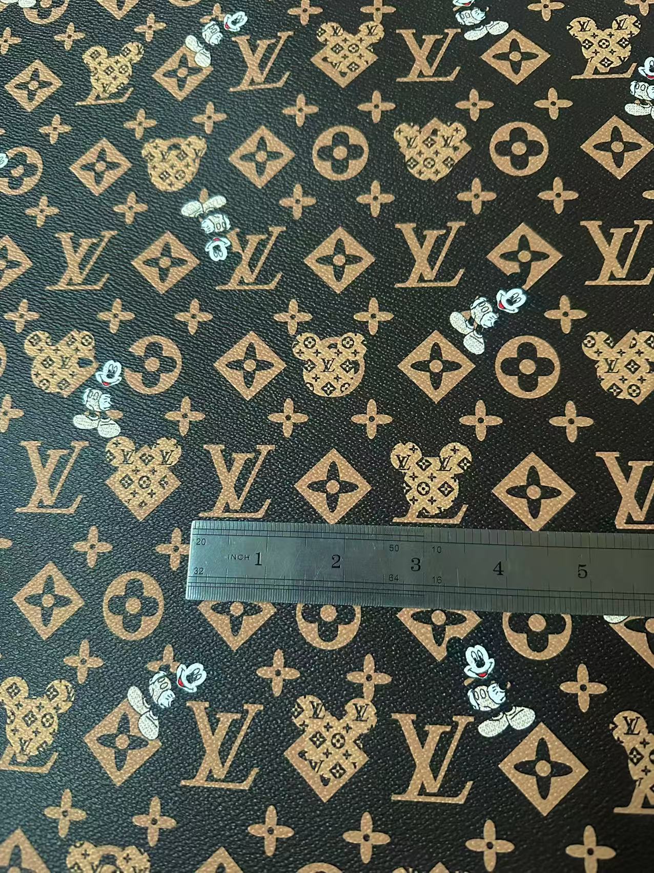 Craft Best Quality LV With Mickey Mouse Vinyl Leather Fabric For Handmade Sneaker,Upholstery By Yard