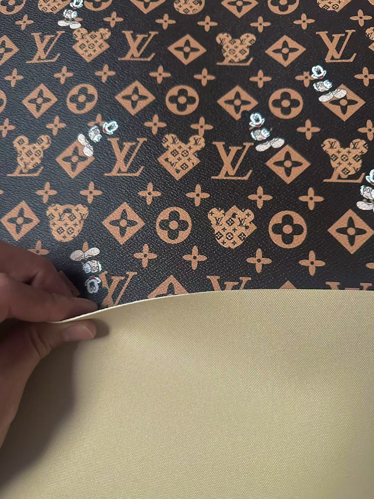 Craft Best Quality LV With Mickey Mouse Vinyl Leather Fabric For Handmade Sneaker,Upholstery By Yard
