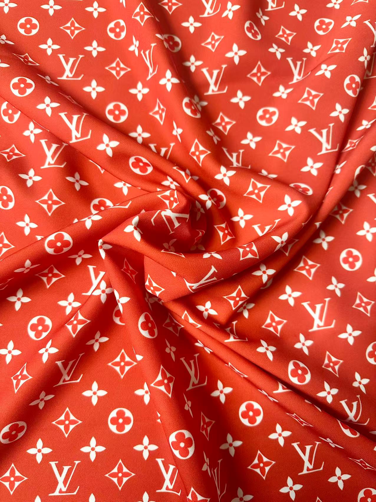 Craft Red With White LV Cotton And Polyester Cloth Fabric For DIY Handicraft Apparel