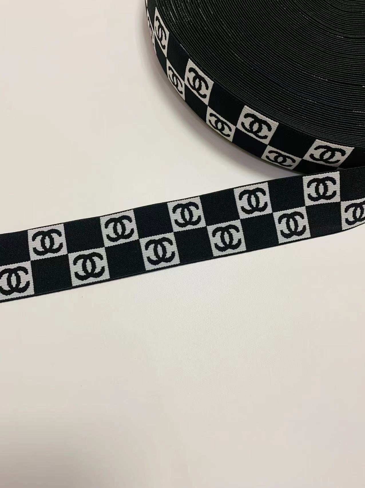 Black With White 1.6 inch Strap ,Elastic Ribbon Trim Embroidered For Handicrafts By Yard