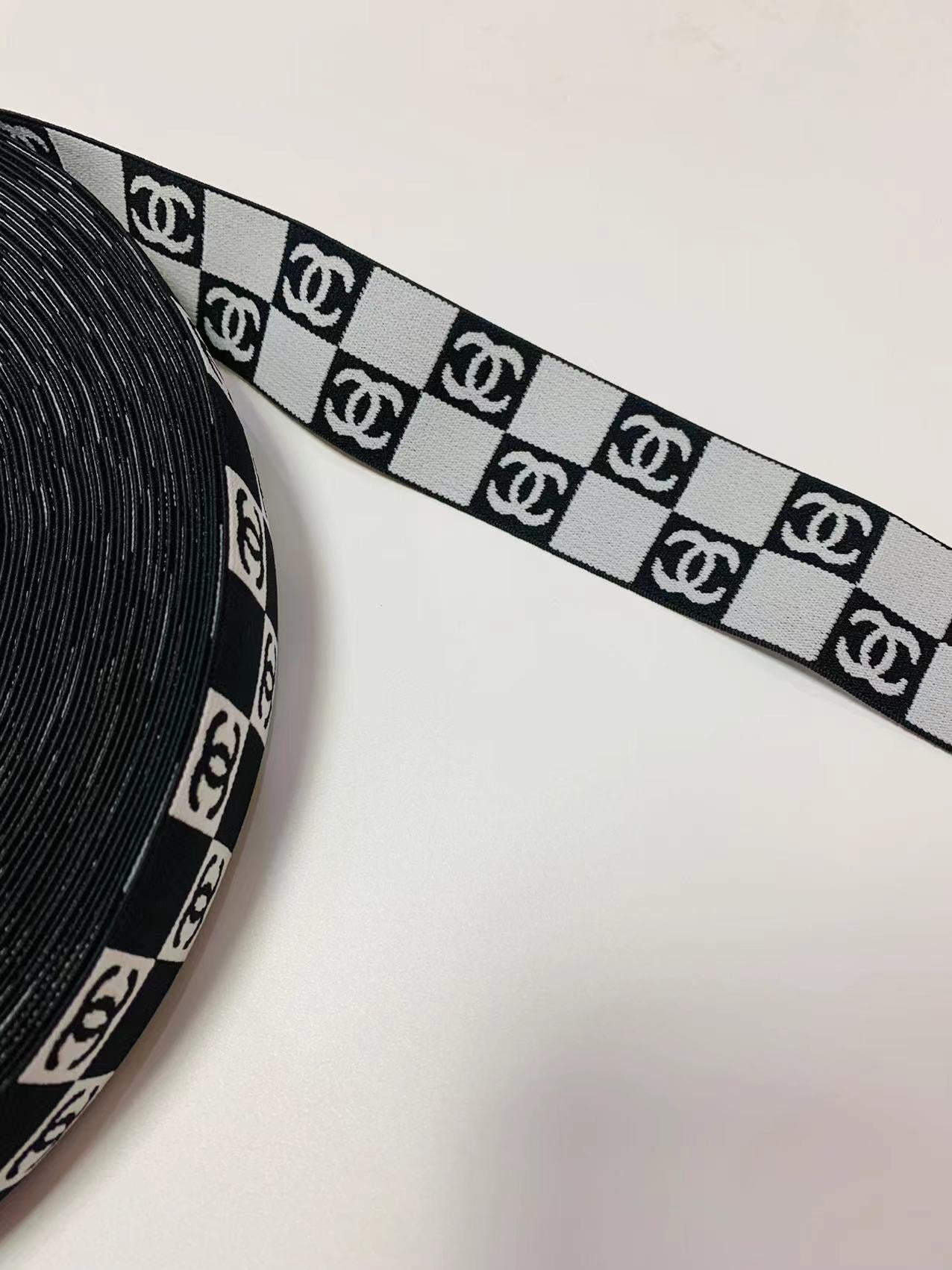 Black With White 1.6 inch Strap ,Elastic Ribbon Trim Embroidered For Handicrafts By Yard
