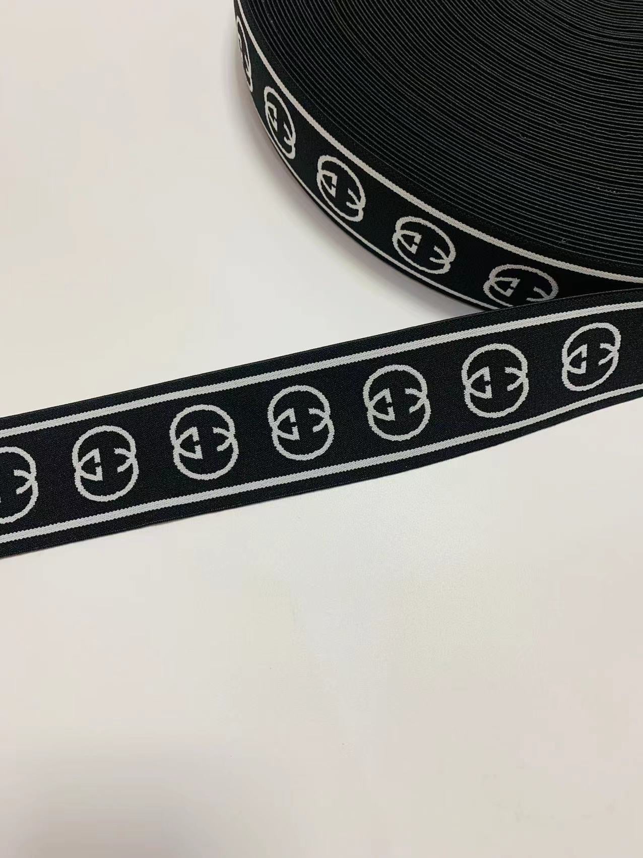 Fashion Gucci Black With White 2 inch Strap ,Elastic Ribbon Trim Embroidered For Handicrafts By Yard