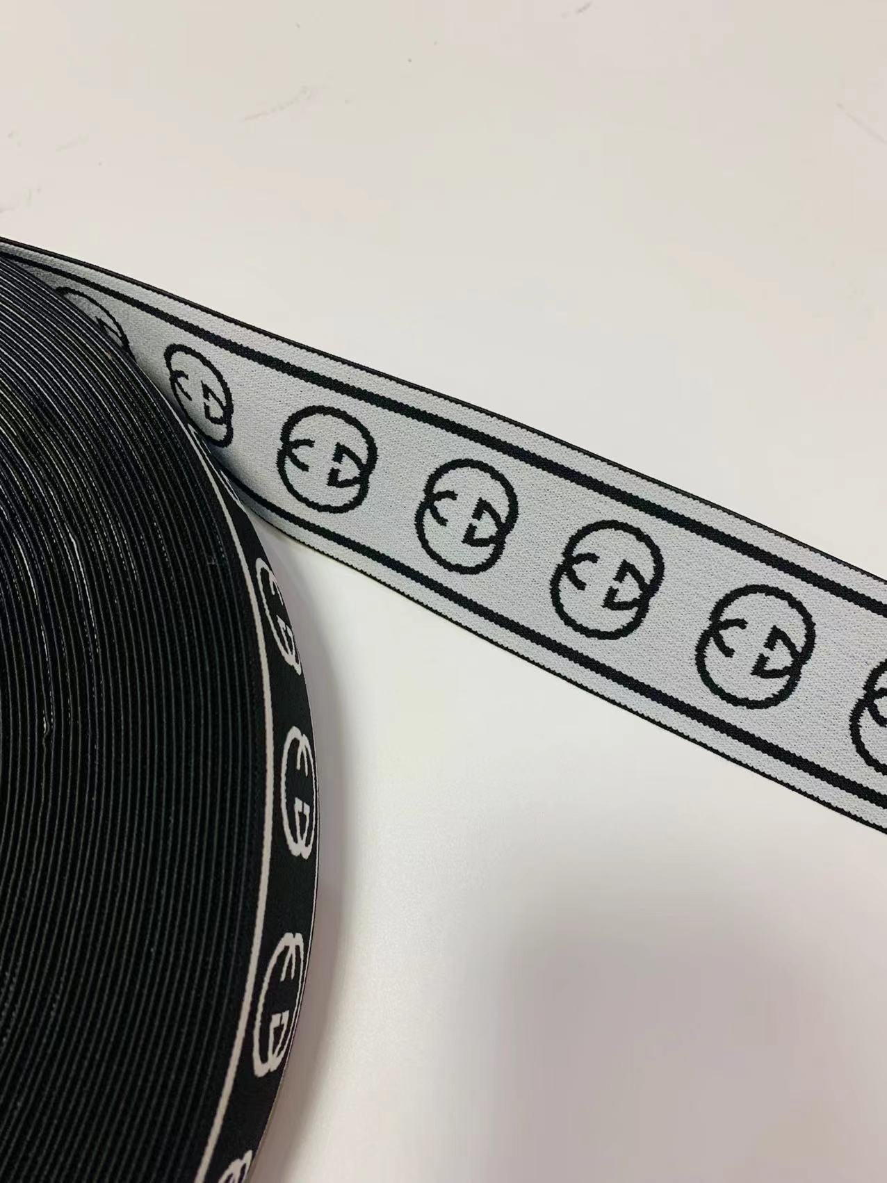 Fashion Gucci Black With White 2 inch Strap ,Elastic Ribbon Trim Embroidered For Handicrafts By Yard