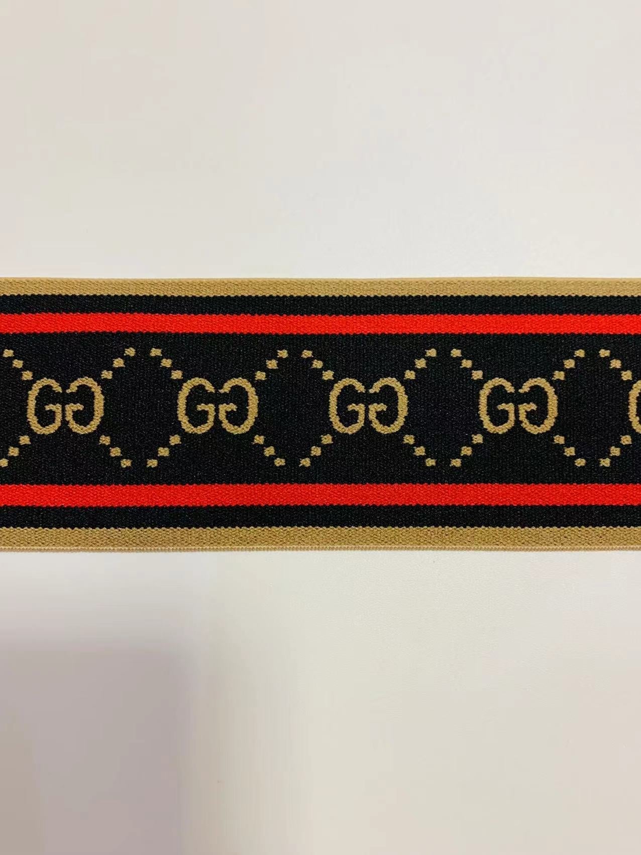 Fashion Gucci Black With Red 2 inch Strap ,Elastic Ribbon Trim Embroidered For Handicrafts By Yard