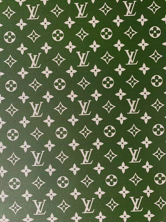 Fashion LV vinyl crafting leather fabric For Handmade Shoes,Bags ,Furniture ,Motorcycles ,Handicrafts By Yard (Green)