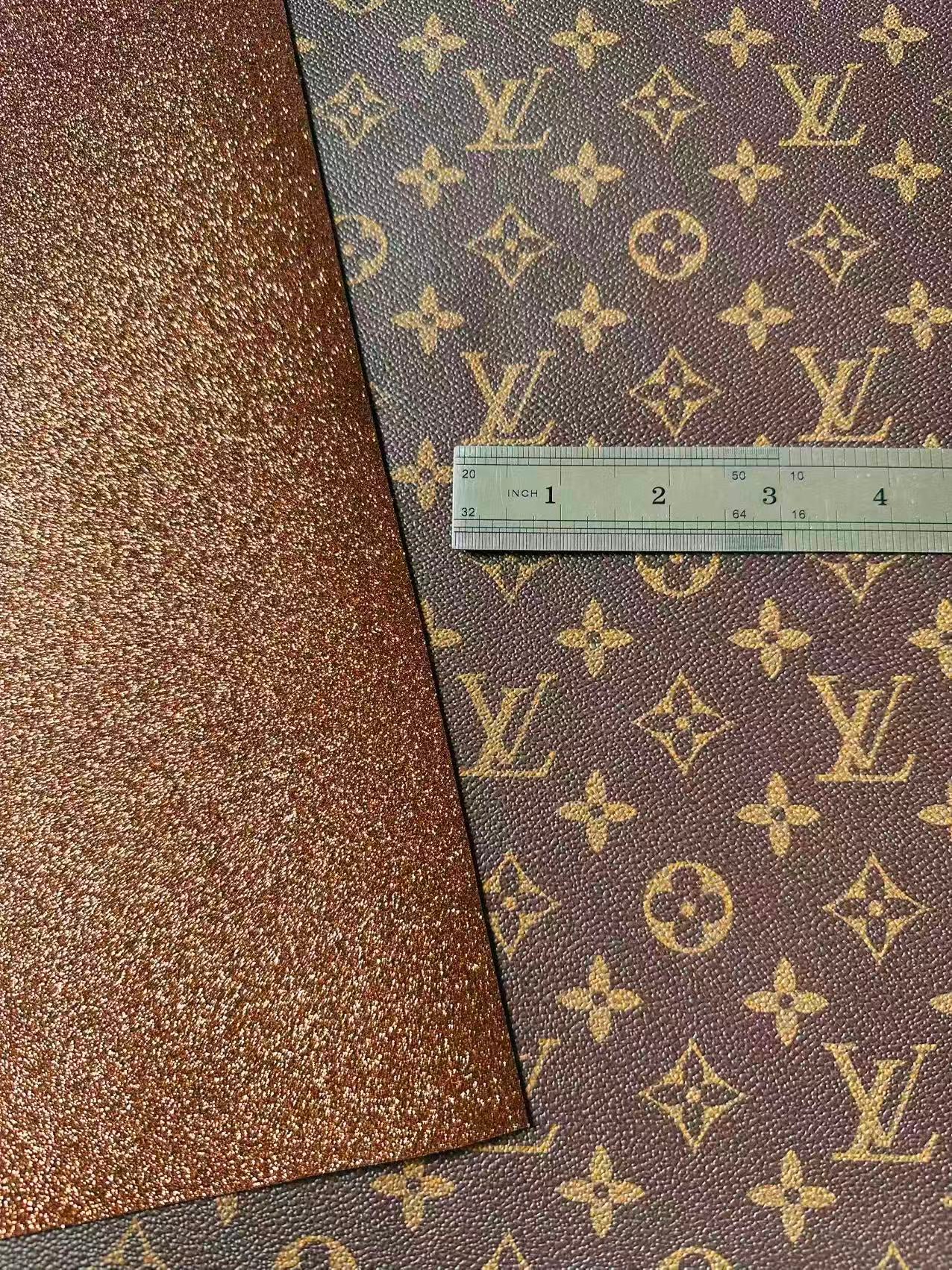 Classic LV Brown Glitter Background Leather For DIY Handicraft Goods