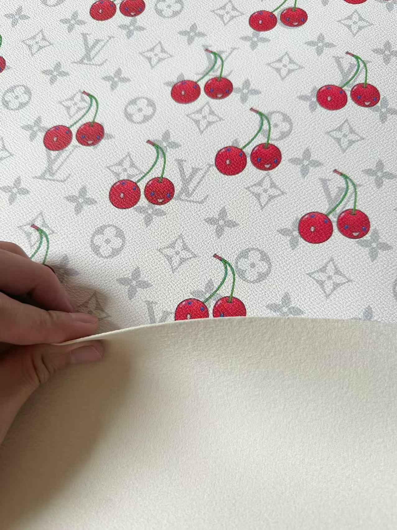New White Cherry With LV Leather Fabric For Handmade shoes,Upholstery Handicraft Goods By Yard