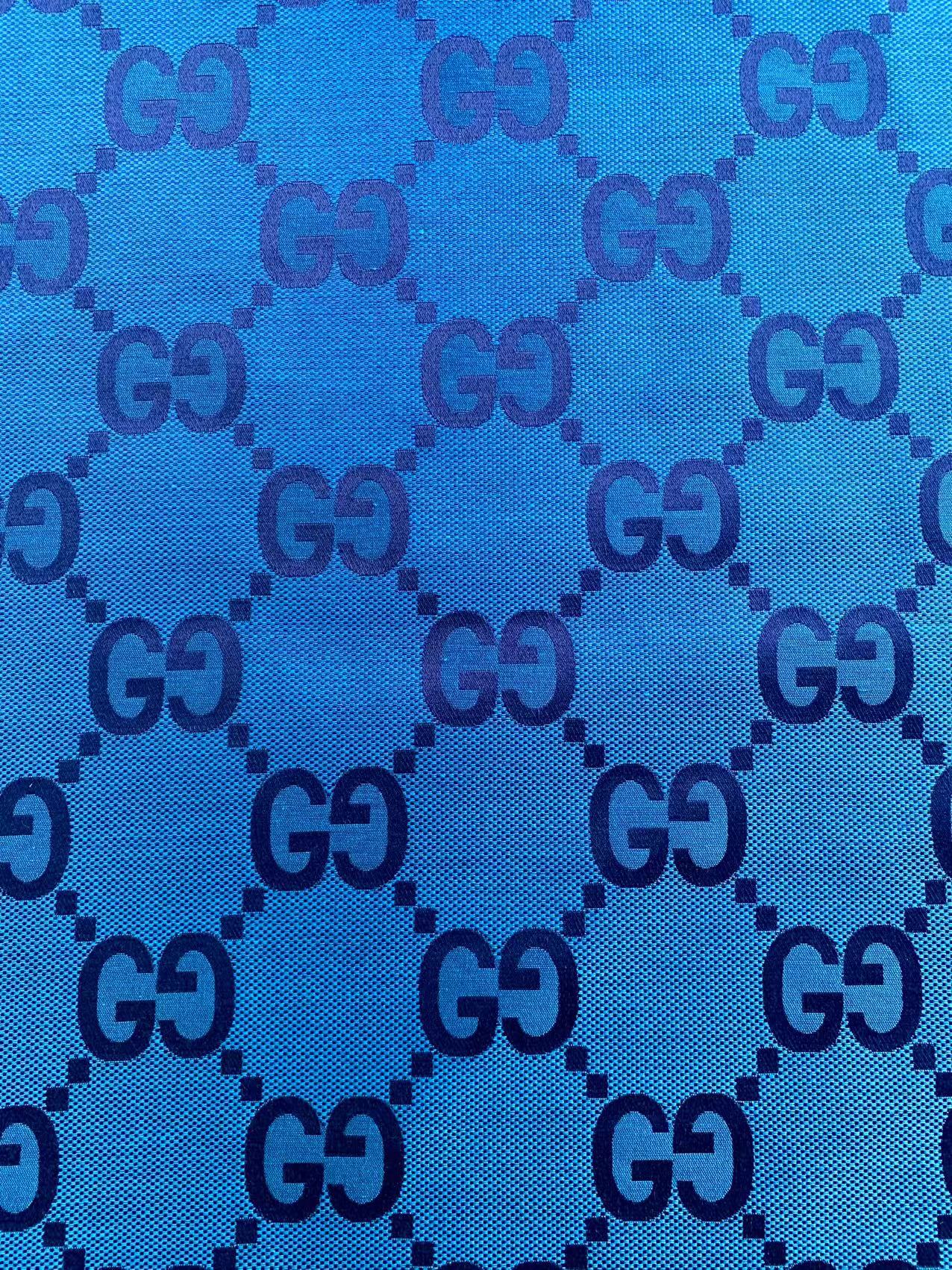 Classic Gucci 2.3 Inch Canvas Jacquard Cloth Fabric, GG Fabric,Handmade Clothing ,Fashion Sewing DIY Bags Fabric Shoes Fabric Hat Fabric Gucci Design By Yards (Sky Blue)
